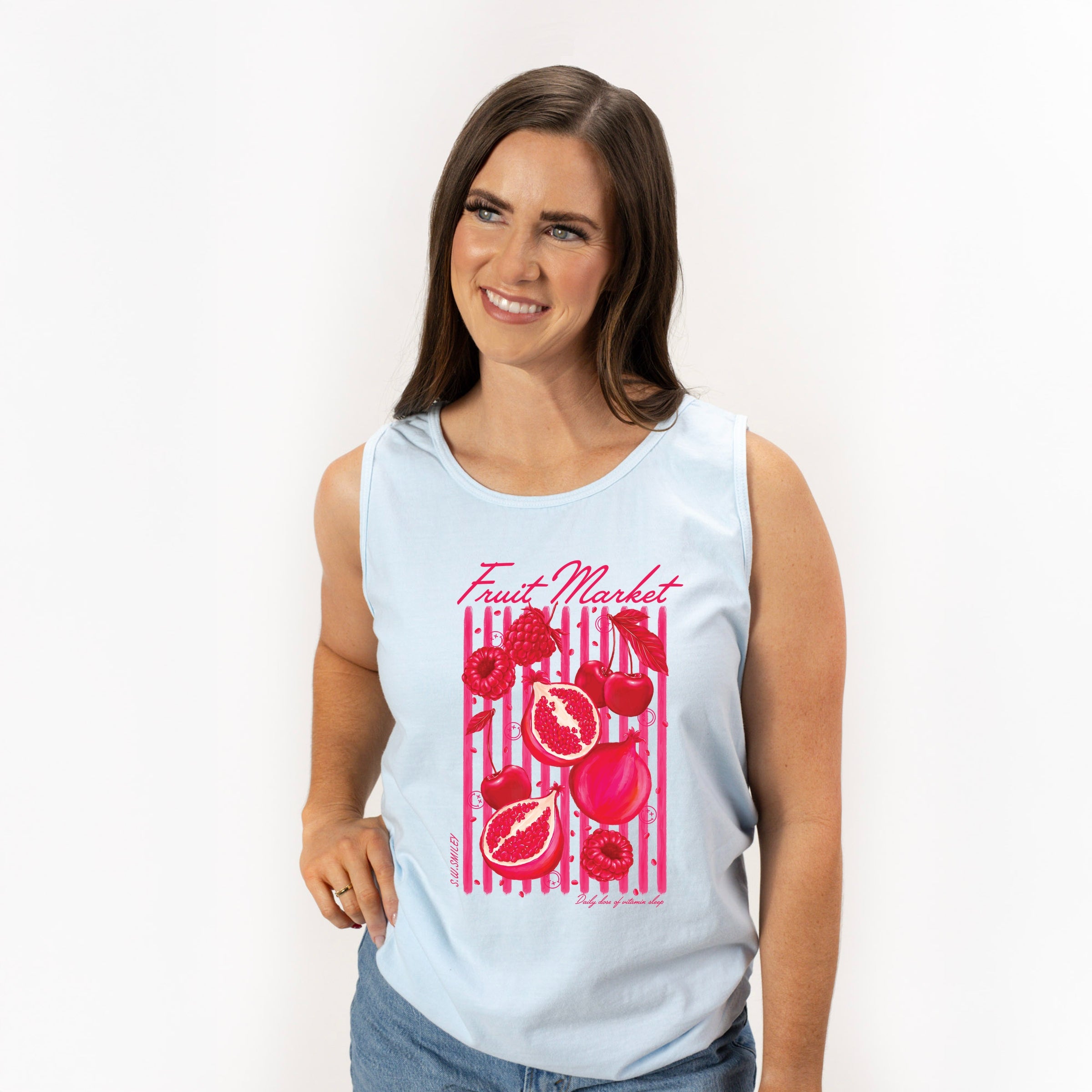 S.W.Smiley Fruit Market Pomegranate - Women's Garment Dyed Graphic Tank Top