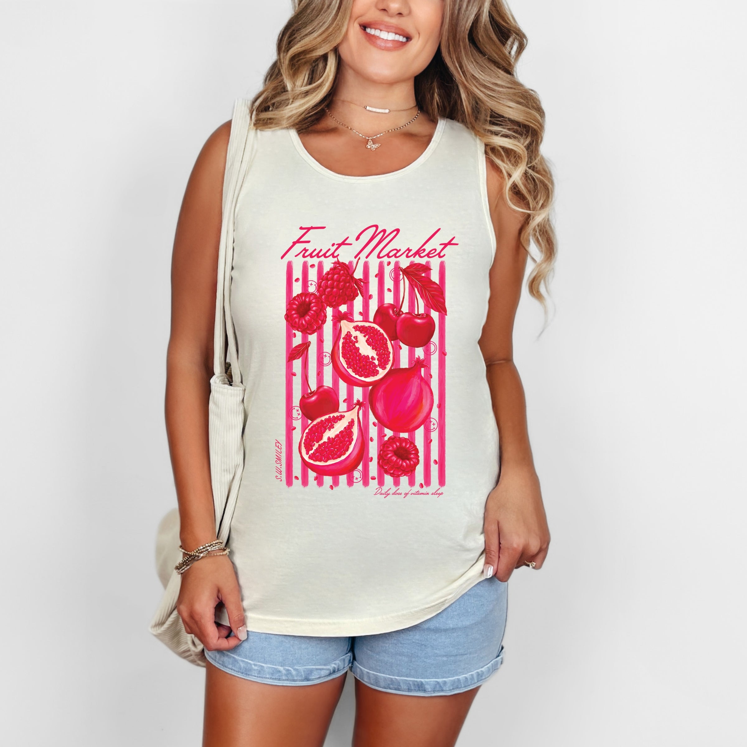 S.W.Smiley Fruit Market Pomegranate - Women's Garment Dyed Graphic Tank Top