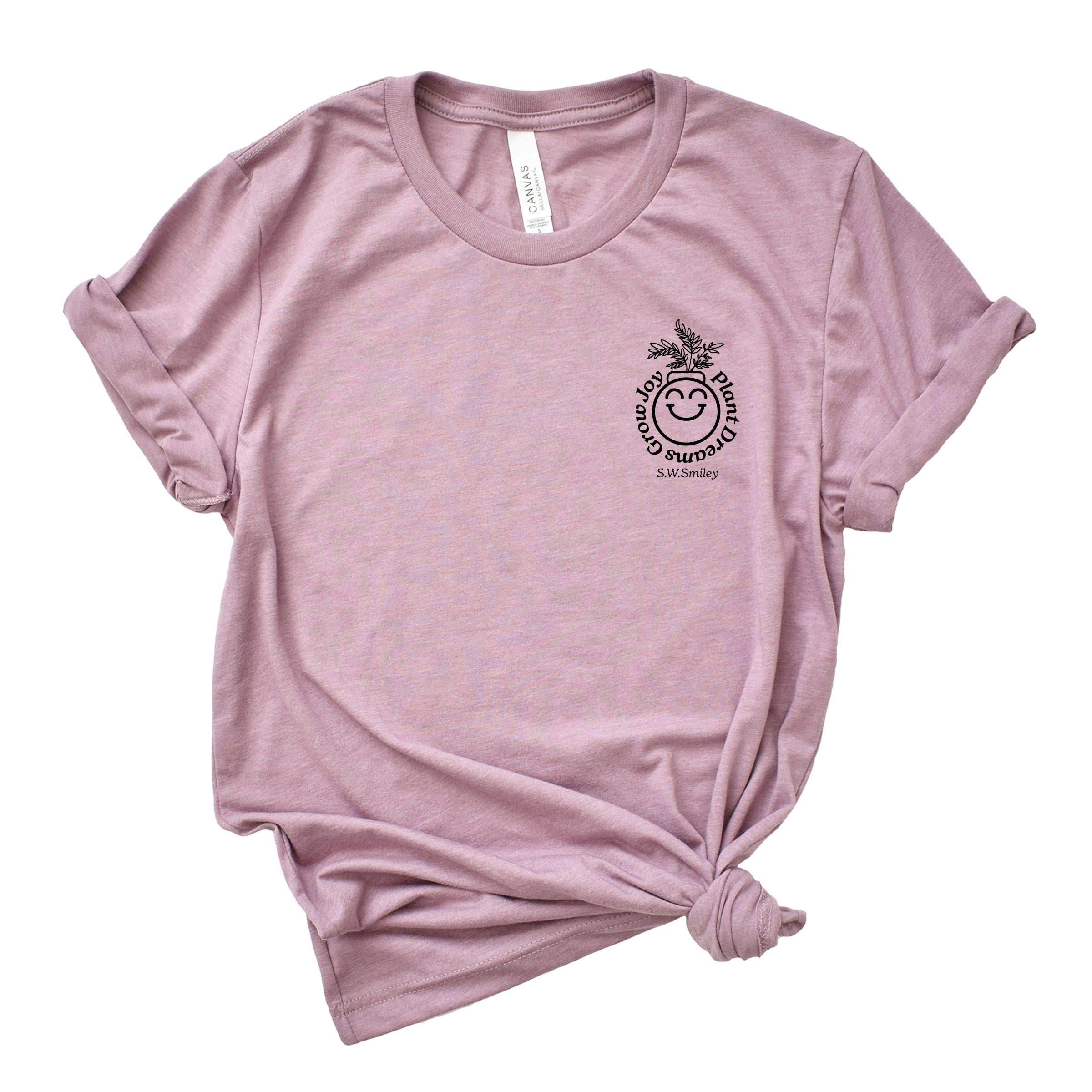 S.W.Smiley Plant Dreams Grow Joy Outline - Women's Short Sleeve Graphic T-Shirt