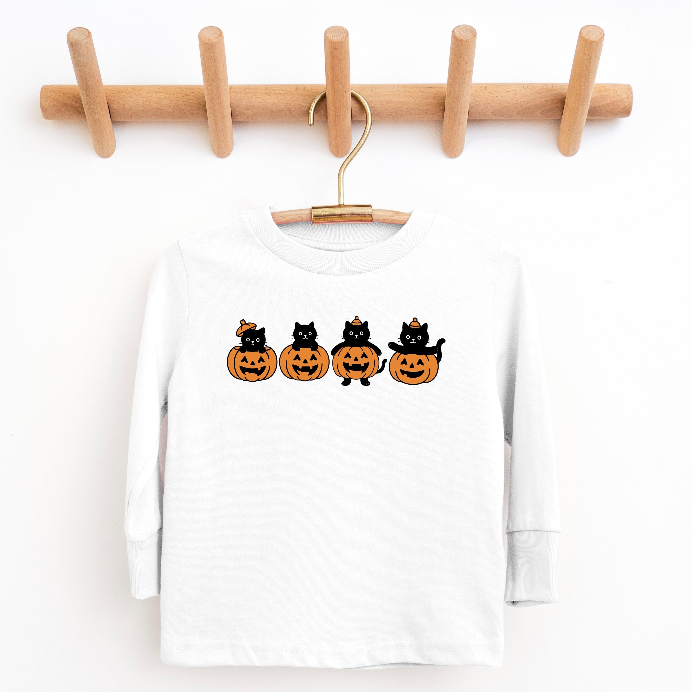 Four Black Cats Pumpkins - Toddler Long Sleeve Graphic Tee and Youth Long Sleeve Graphic T-Shirt