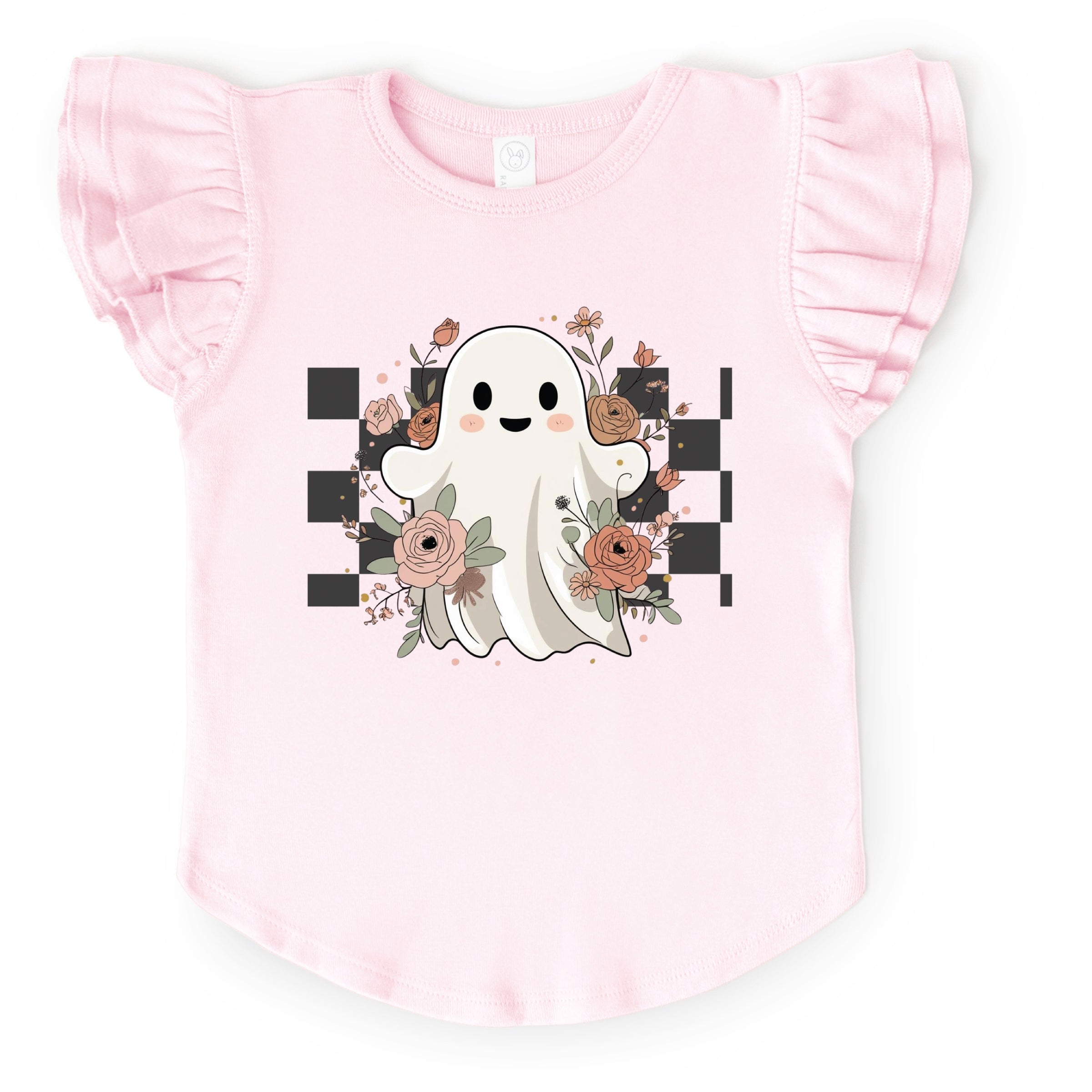 Checkered Ghost Rose - Kids Flutter Sleeve Tee