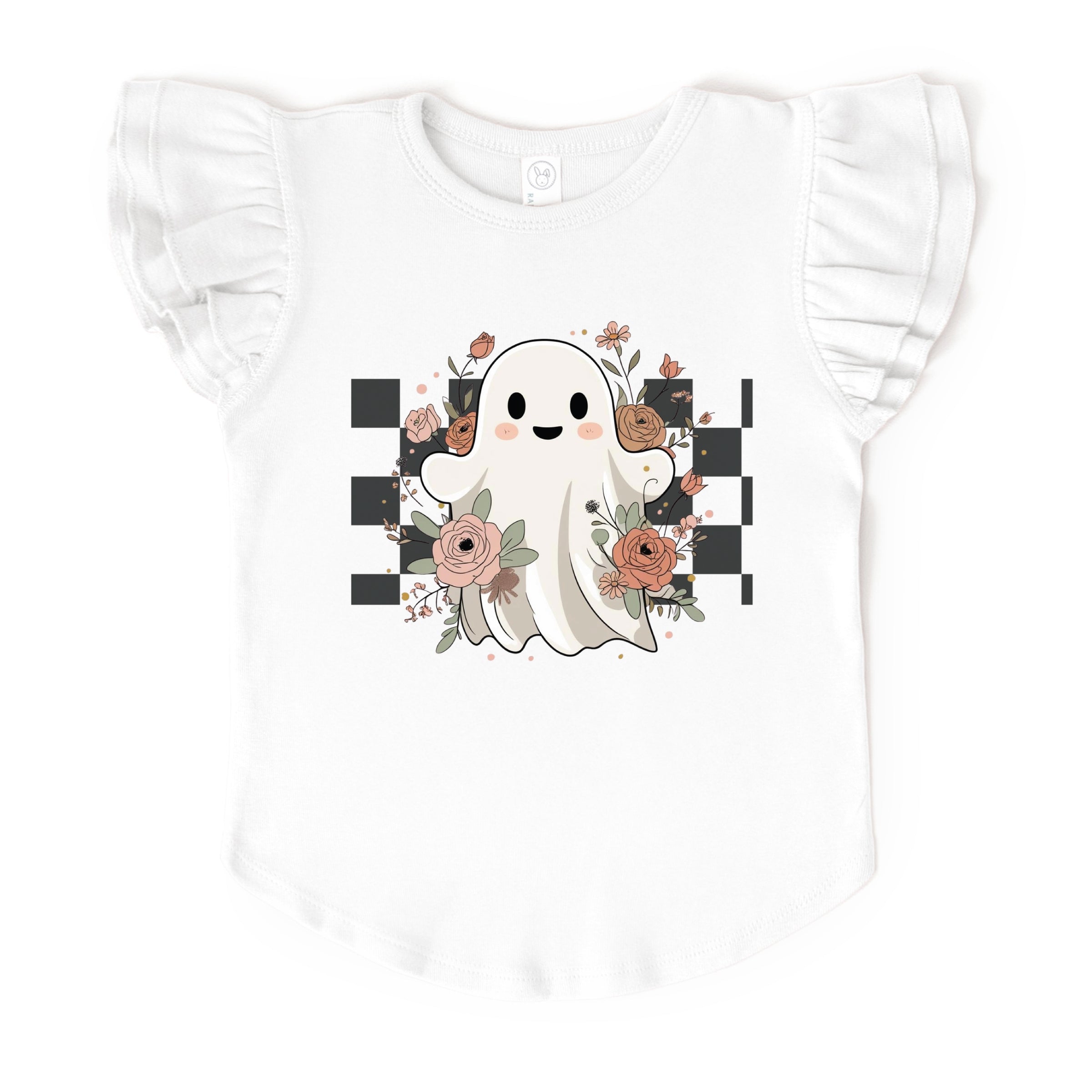 Checkered Ghost Rose - Kids Flutter Sleeve Tee