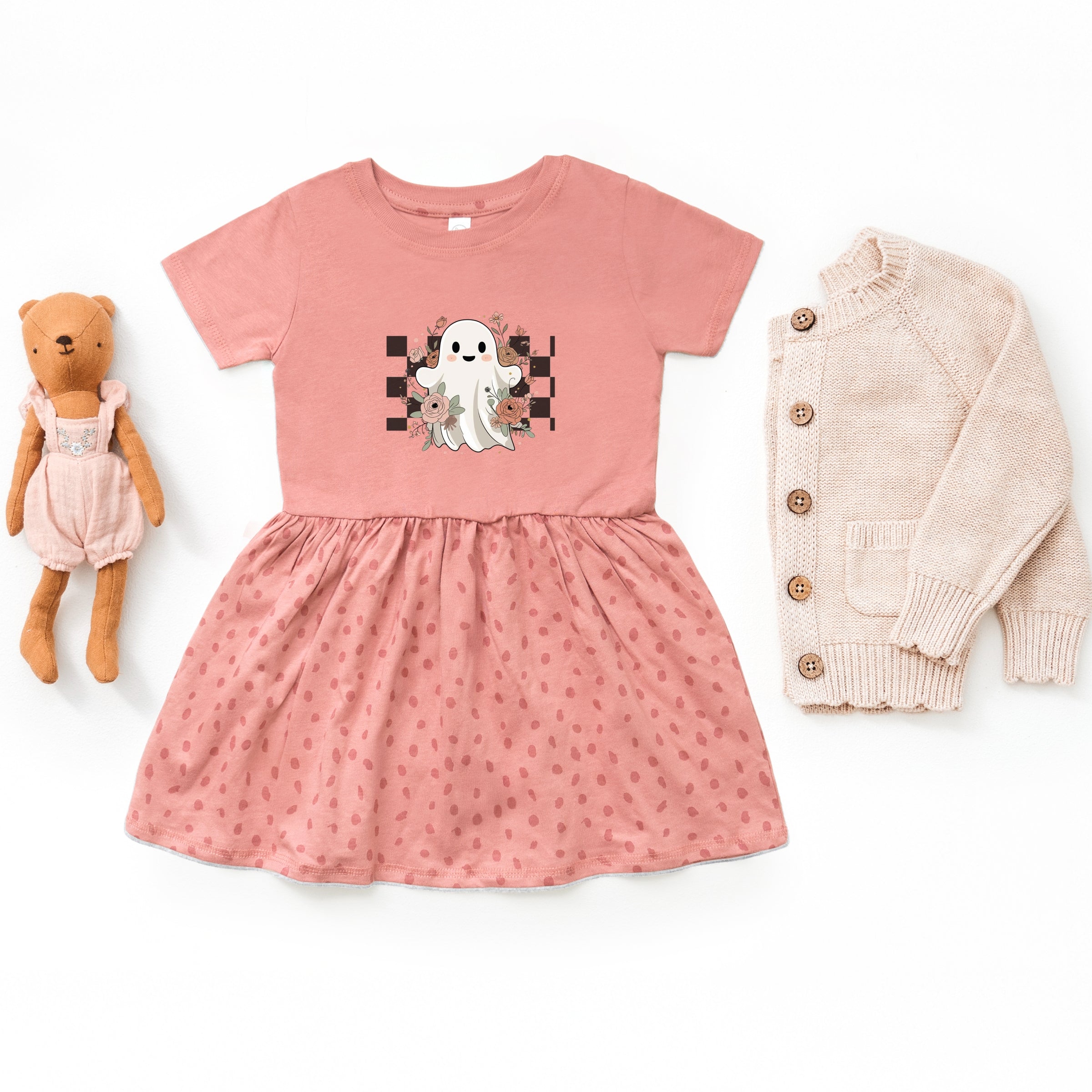Checkered Ghost Rose - Kids Toddler Dress and Infant Dress