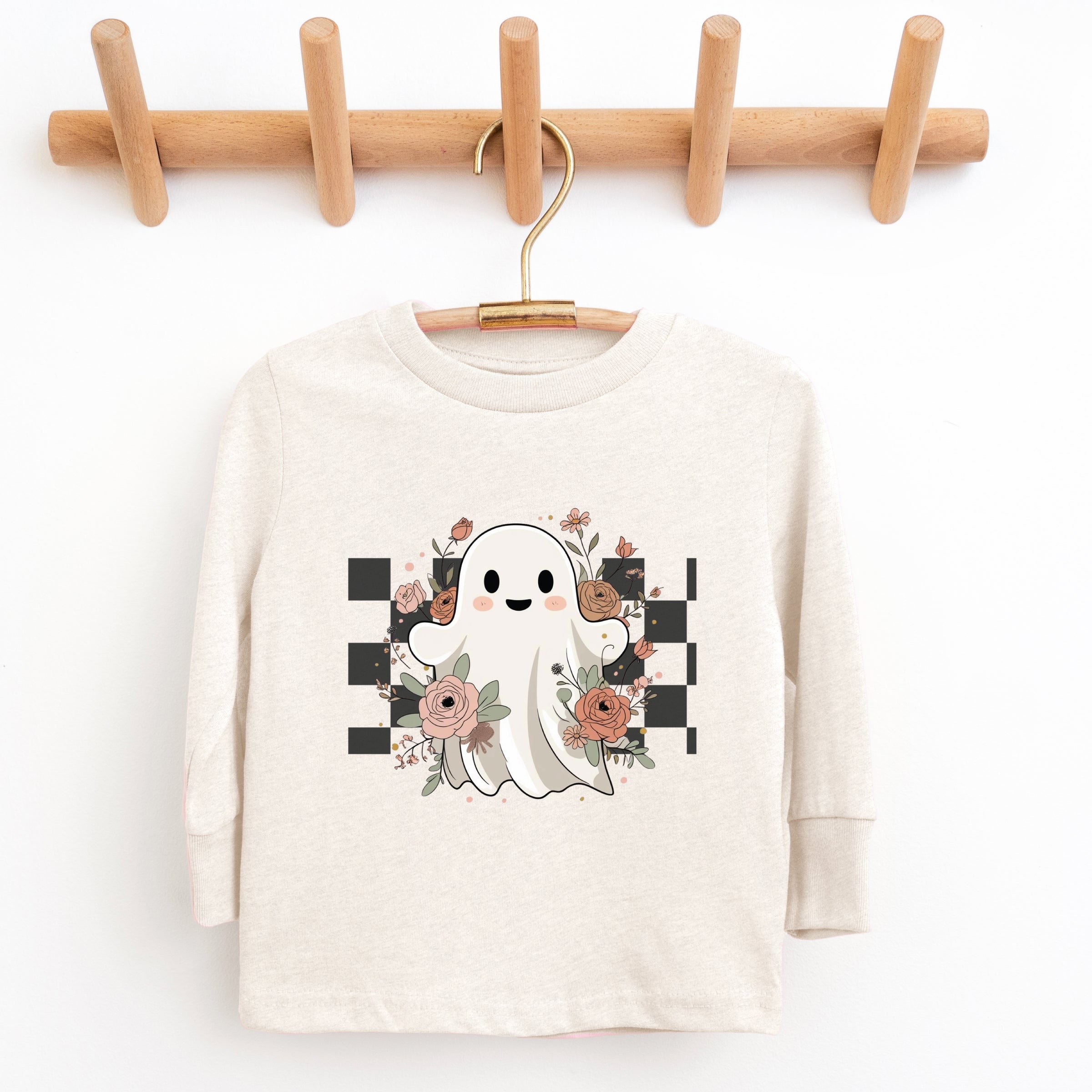 Checkered Ghost Rose - Kids Toddler Long Sleeve Tee and Kids Youth Long Sleeve Tee