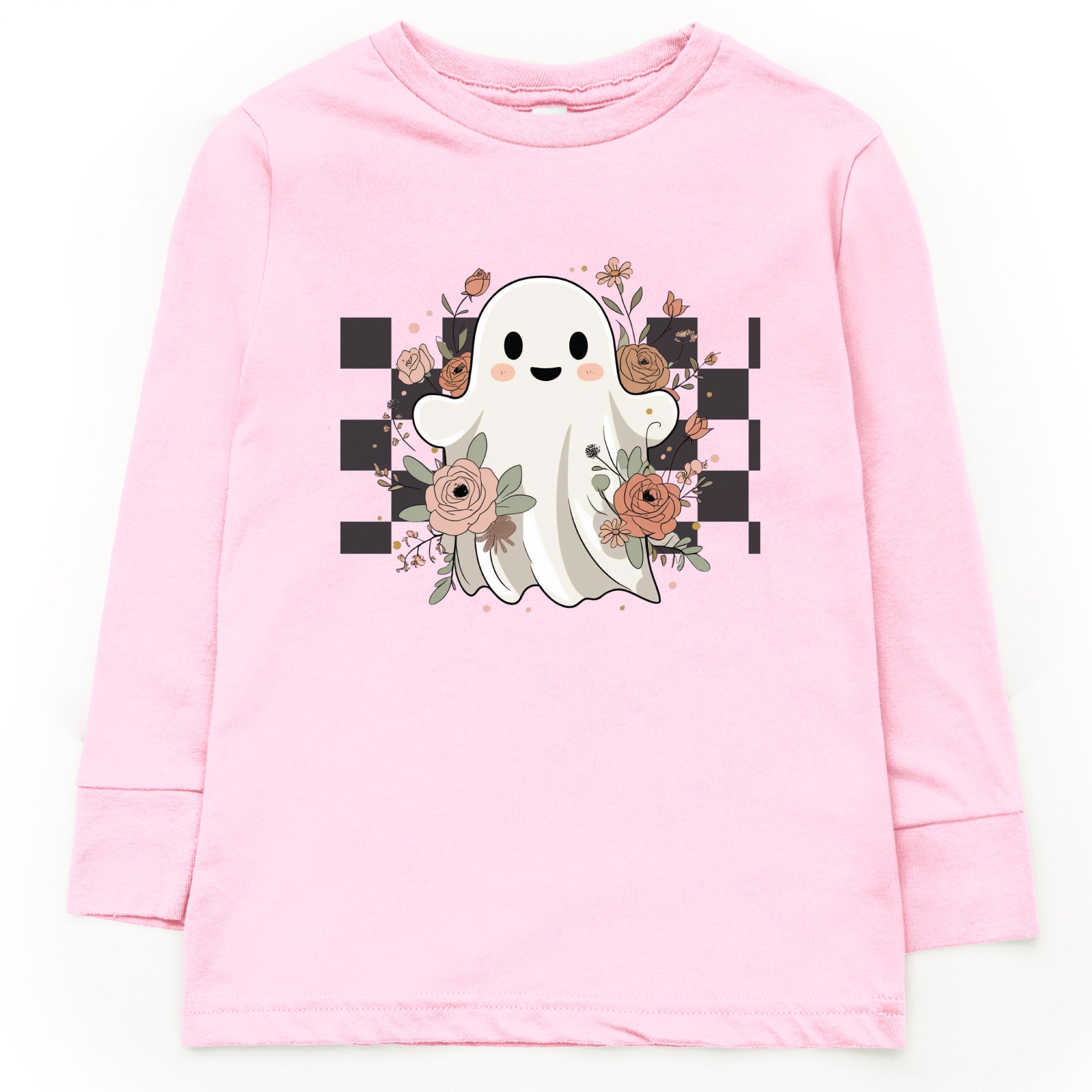 Checkered Ghost Rose - Kids Toddler Long Sleeve Tee and Kids Youth Long Sleeve Tee
