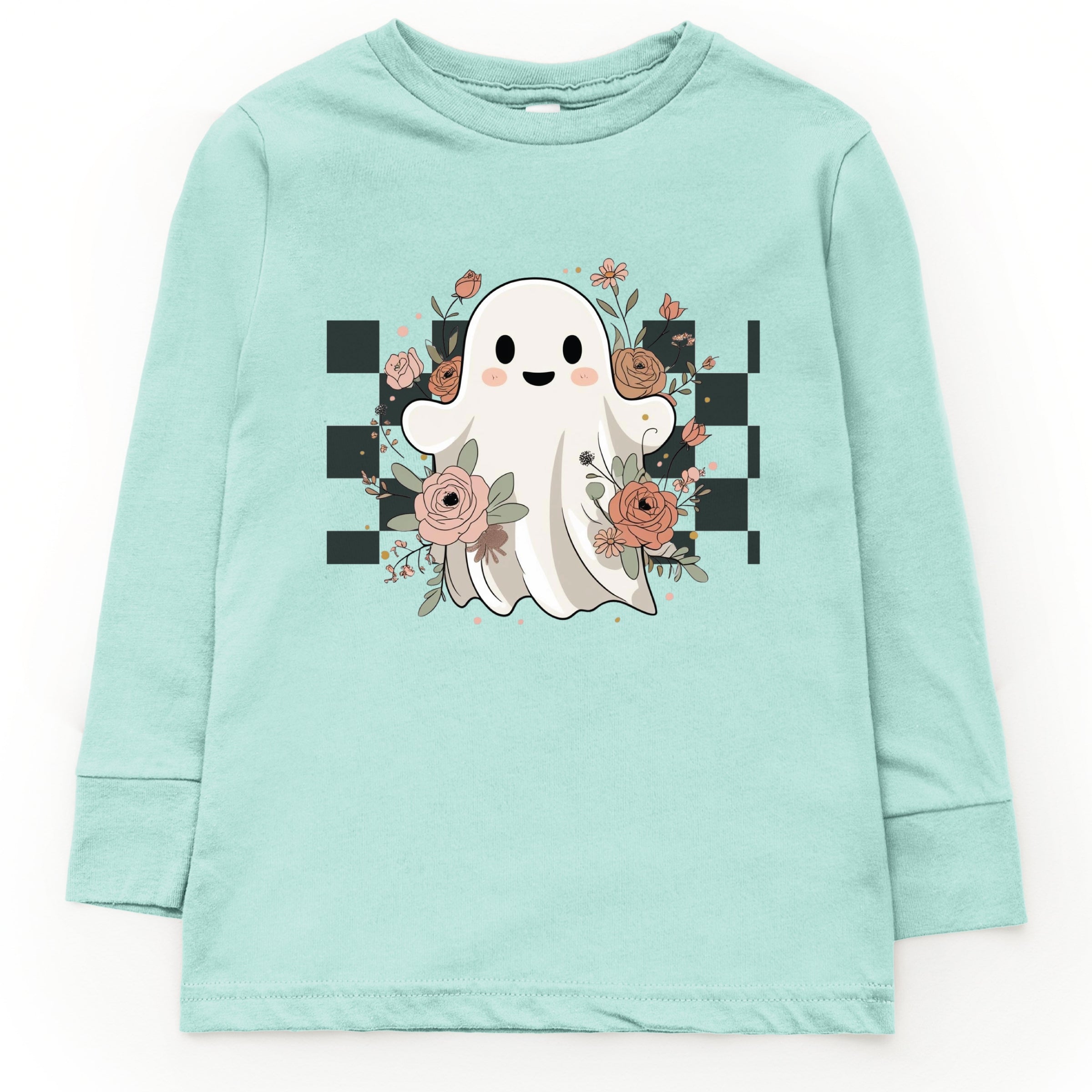 Checkered Ghost Rose - Kids Toddler Long Sleeve Tee and Kids Youth Long Sleeve Tee