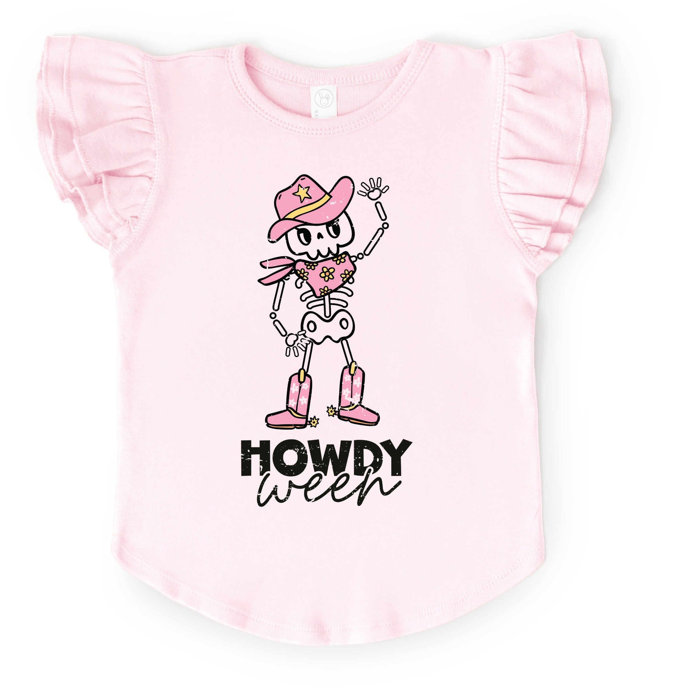 Howdyween Skeleton - Kids Flutter Sleeve Tee