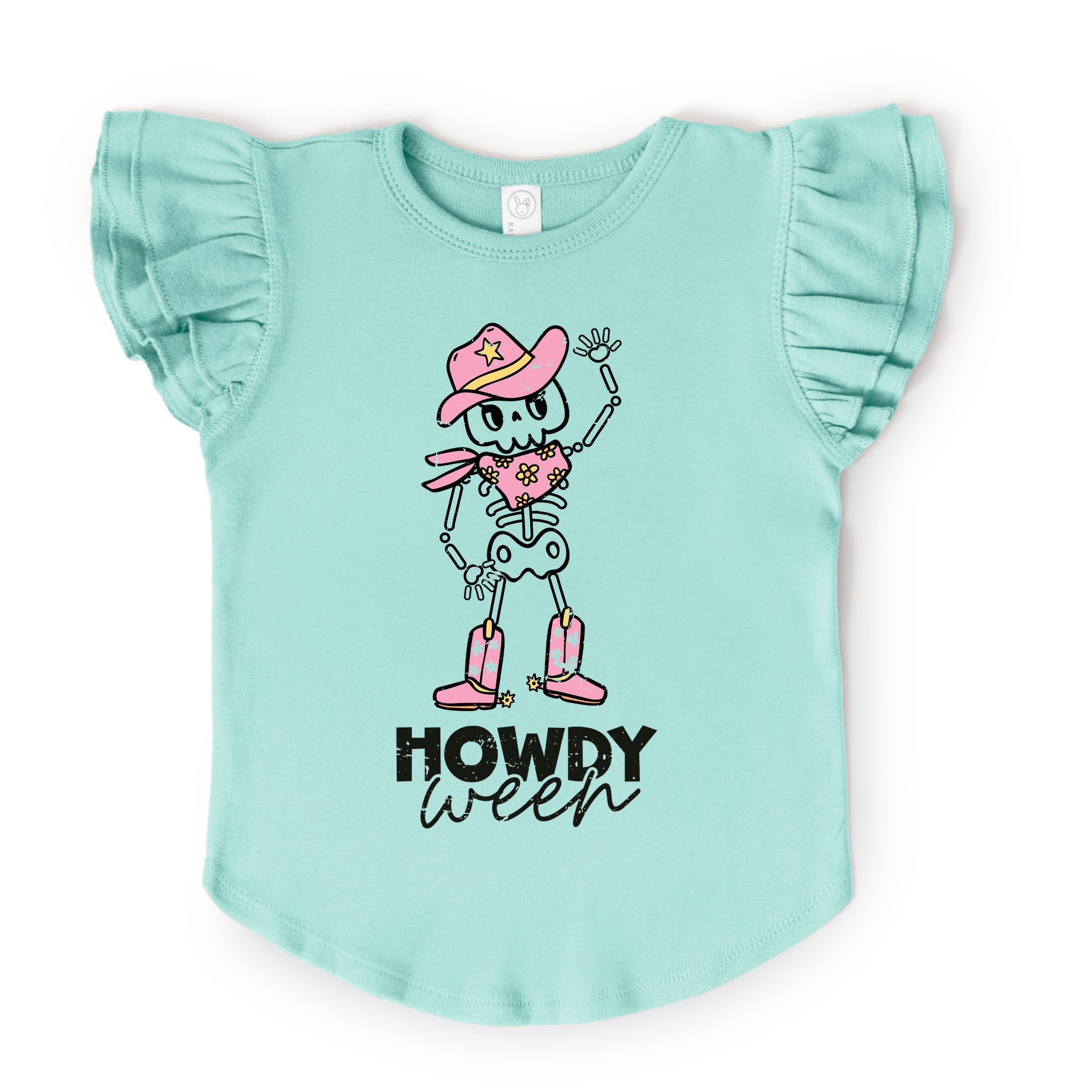 Howdyween Skeleton - Kids Flutter Sleeve Tee