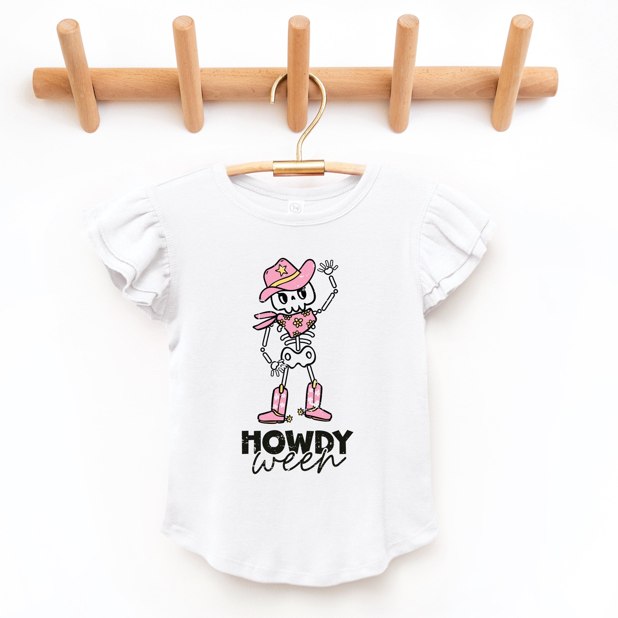 Howdyween Skeleton - Kids Flutter Sleeve Tee