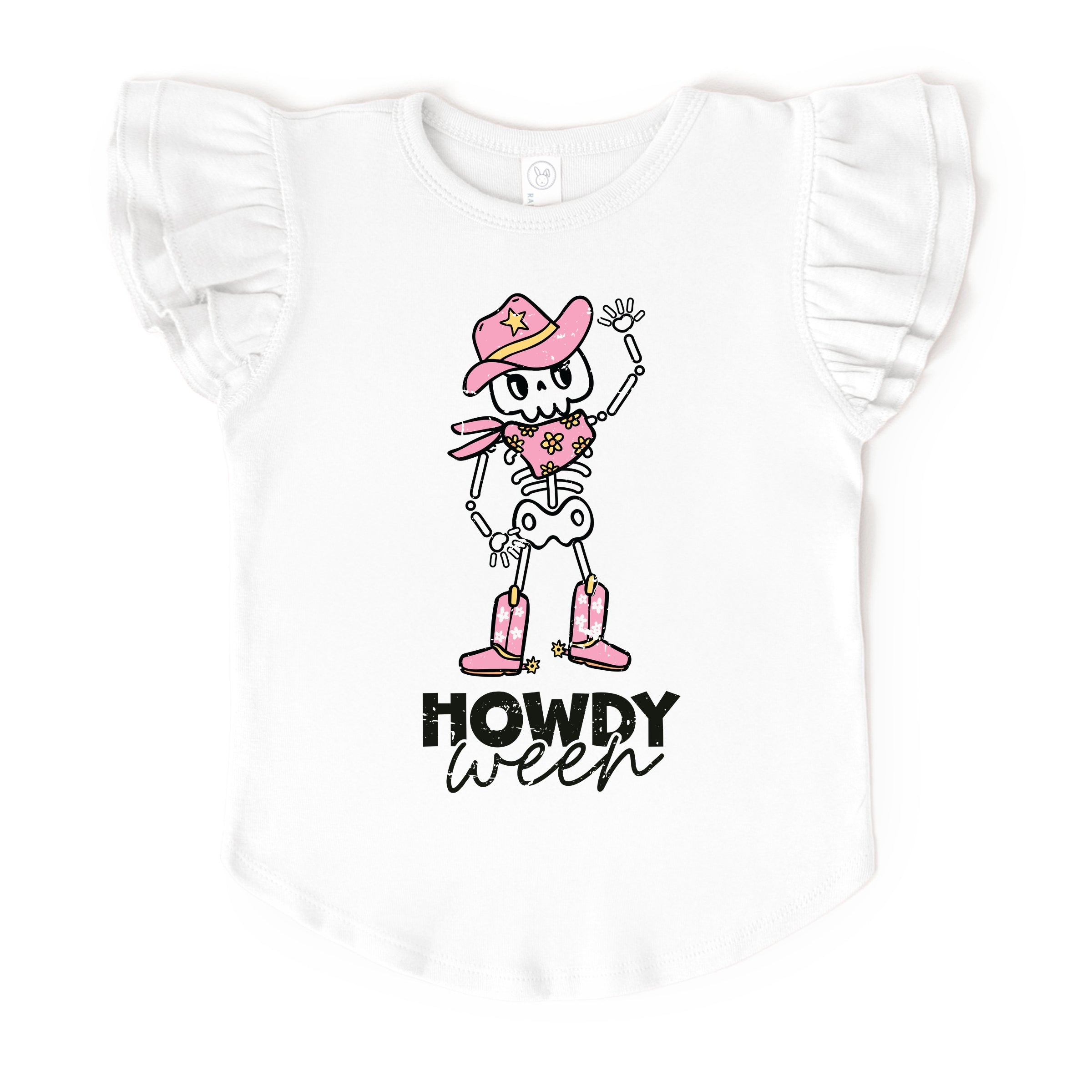 Howdyween Skeleton - Kids Flutter Sleeve Tee