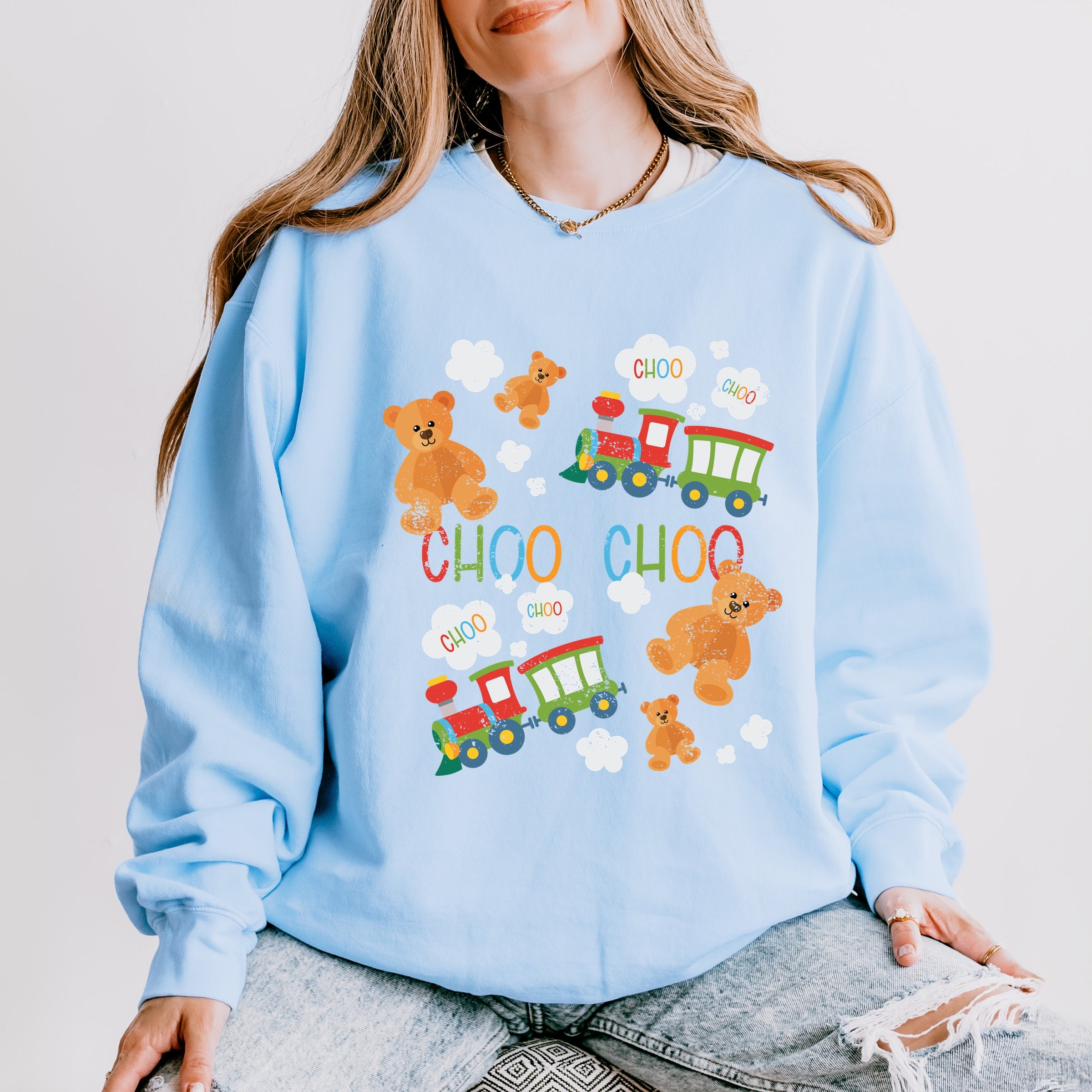 Teddy Bears and Choo Choo Trains - Lightweight Garment Dyed Sweatshirt