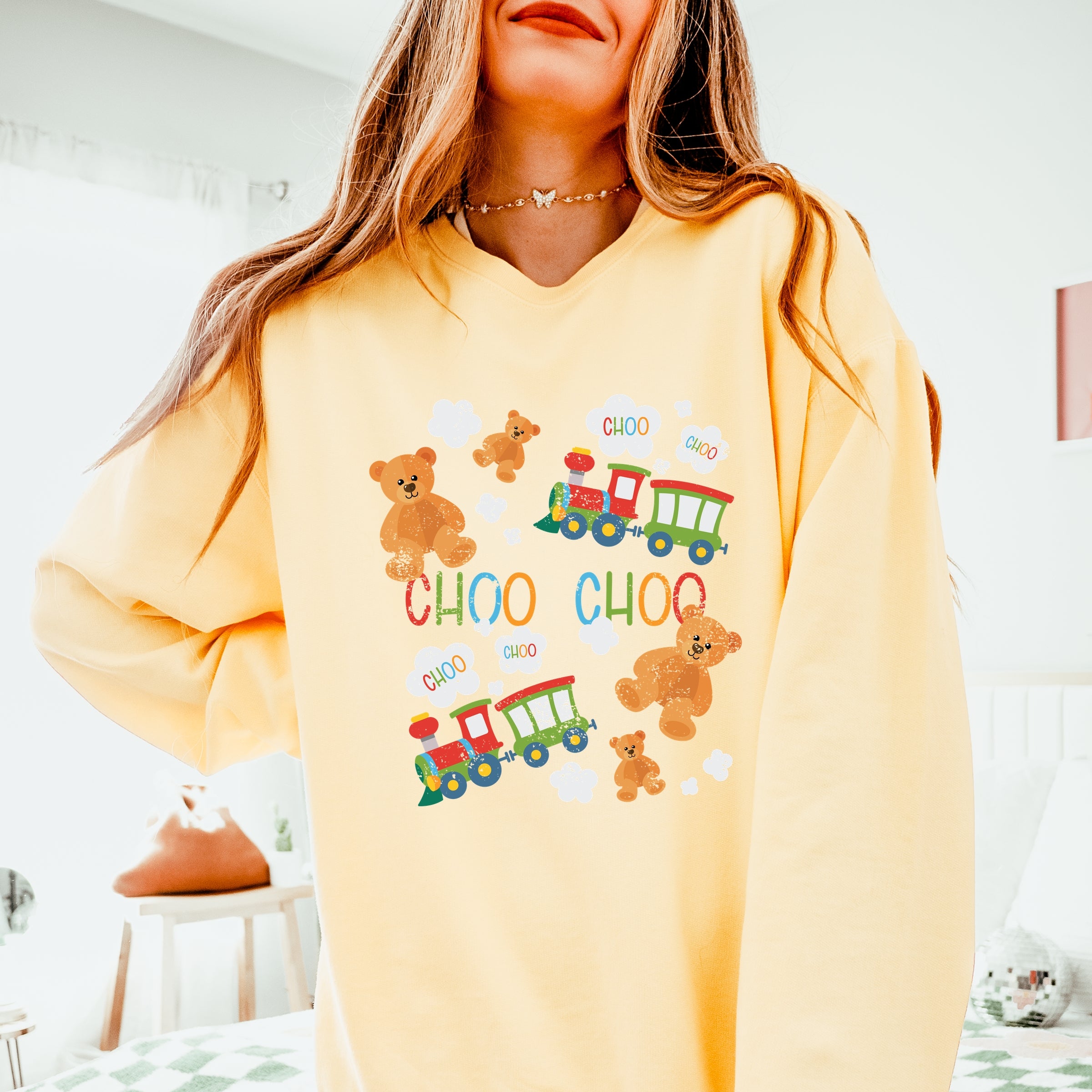 Teddy Bears and Choo Choo Trains - Lightweight Garment Dyed Sweatshirt