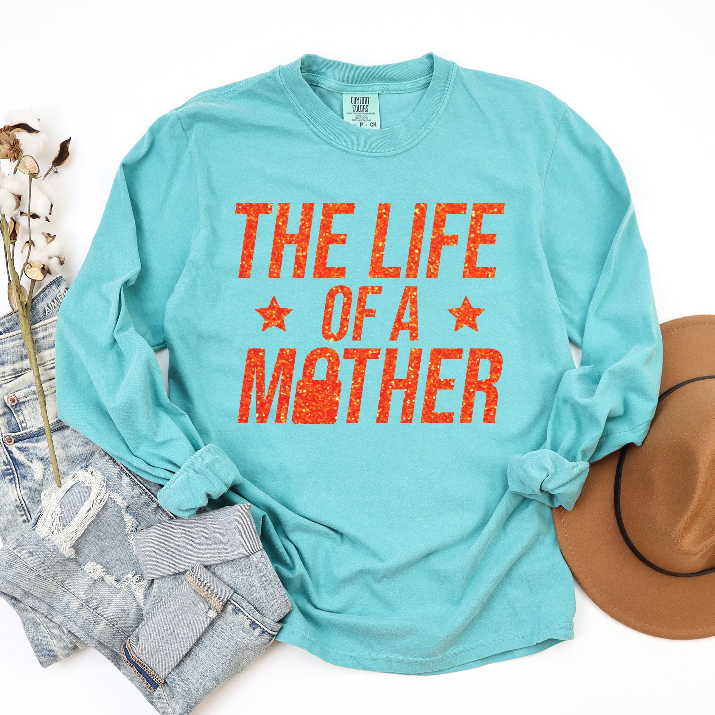 The Life Of A Mother Glitter - Womens Garment Dyed Long Sleeve
