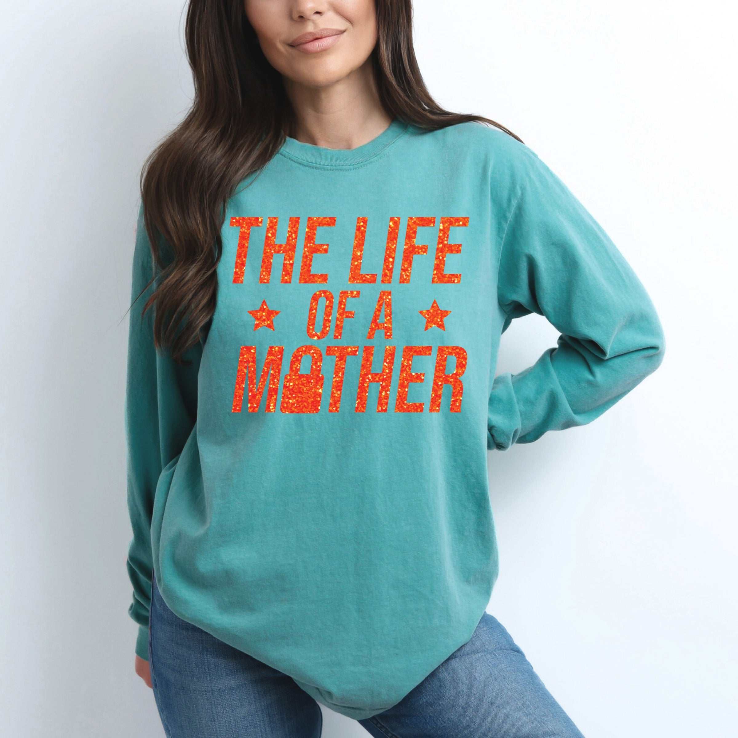 The Life Of A Mother Glitter - Womens Garment Dyed Long Sleeve