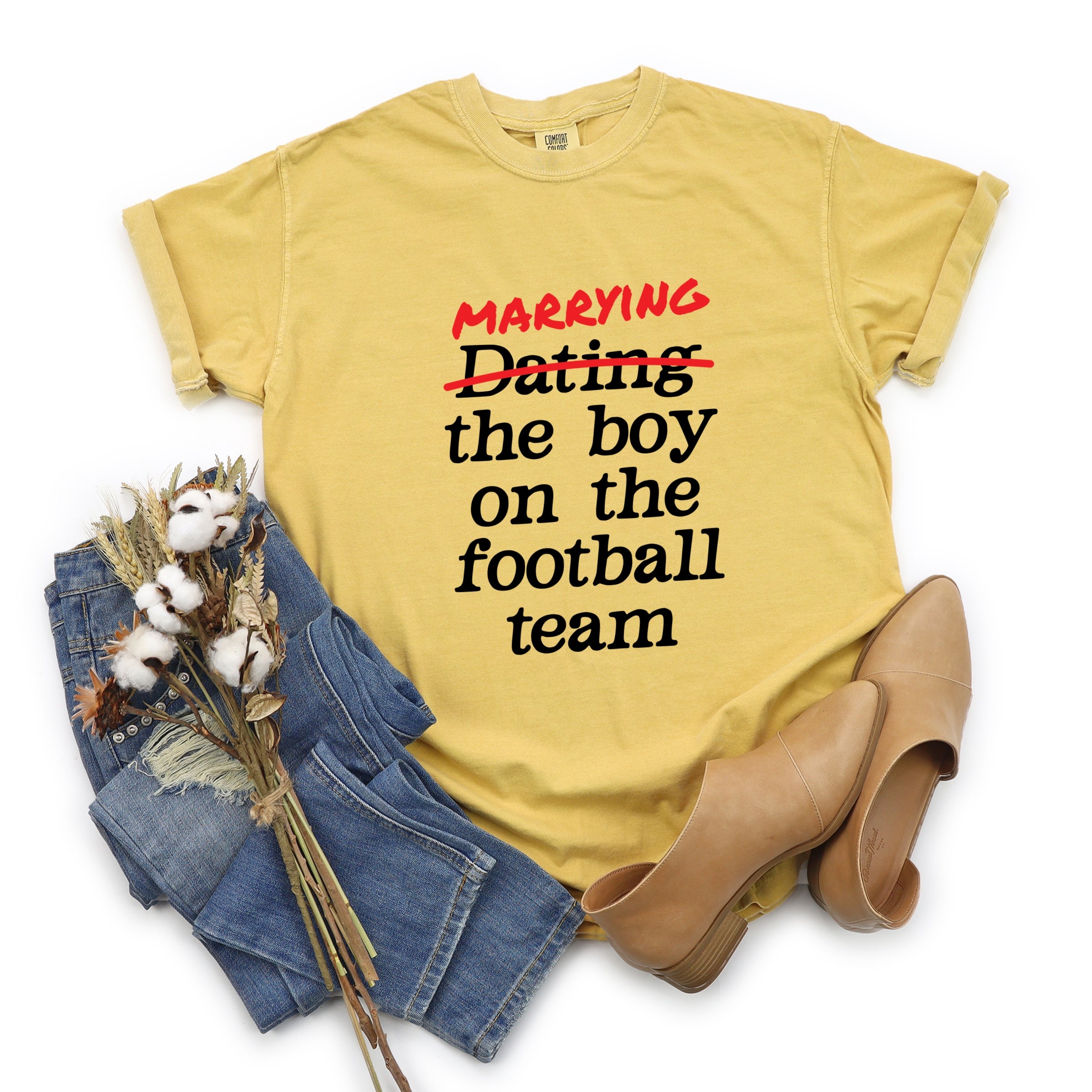 Marrying The Boy On The Football Team - Womens Garment Dyed Tee
