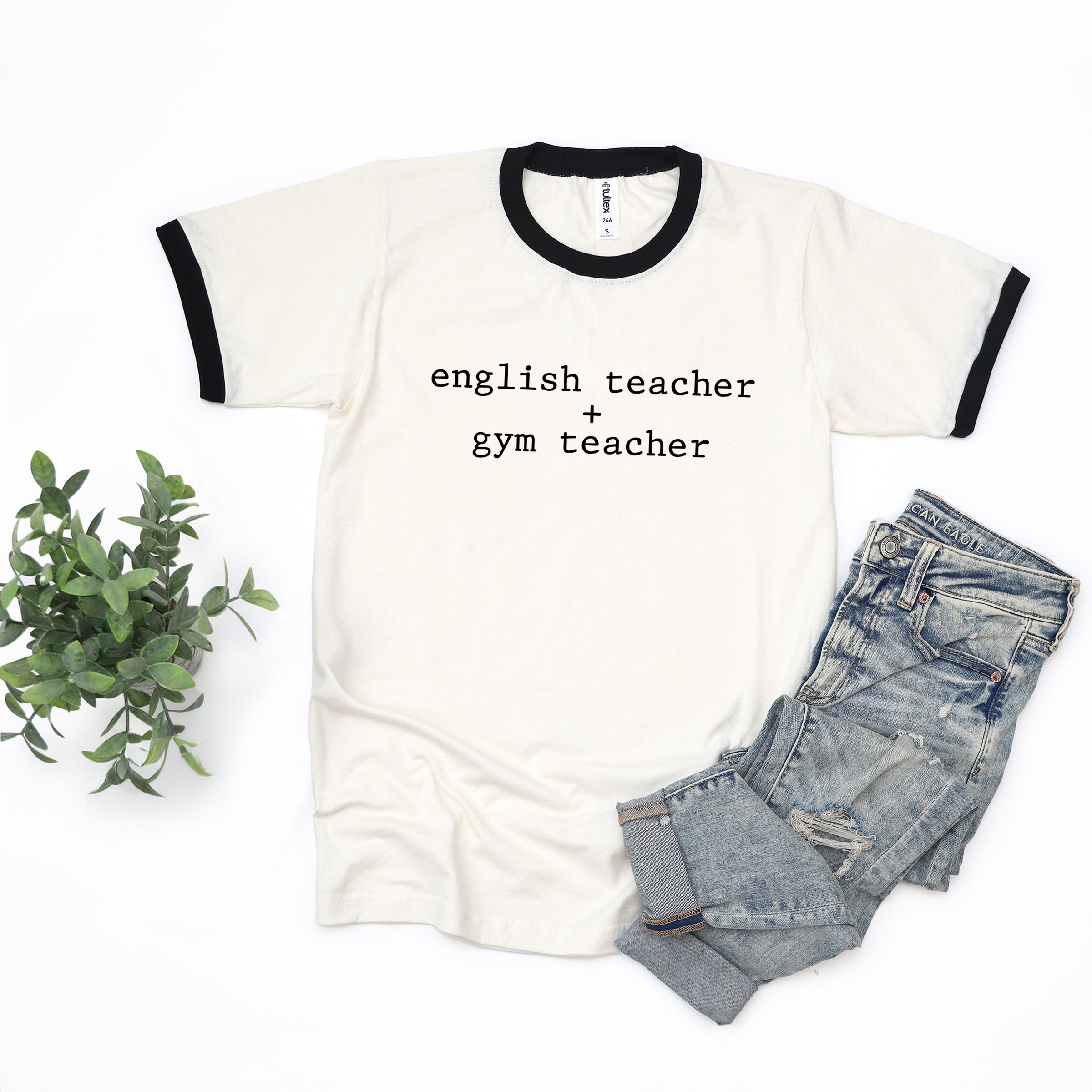 English Teacher + Gym Teacher Typewriter - Womens Ringer Tee
