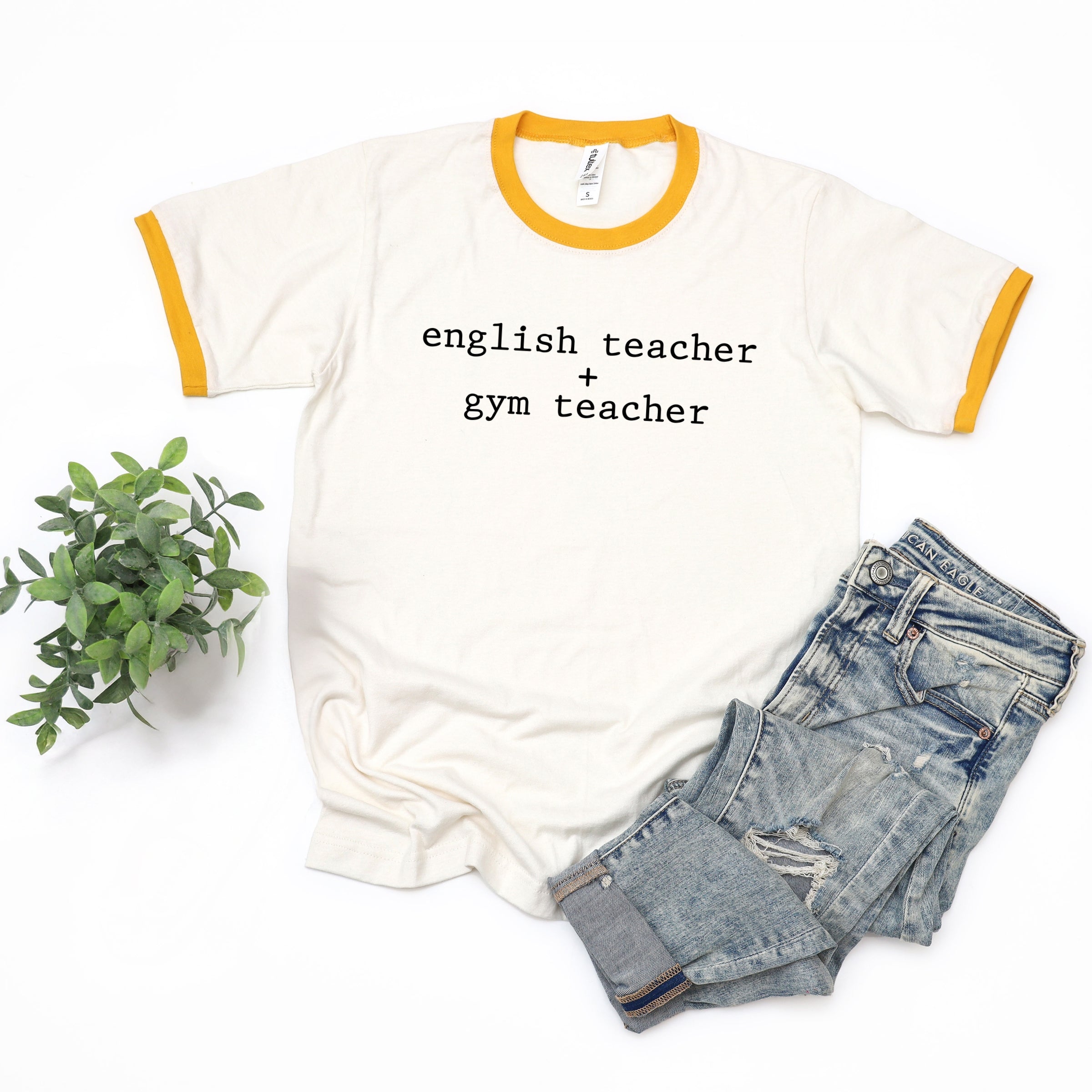 English Teacher + Gym Teacher Typewriter - Womens Ringer Tee