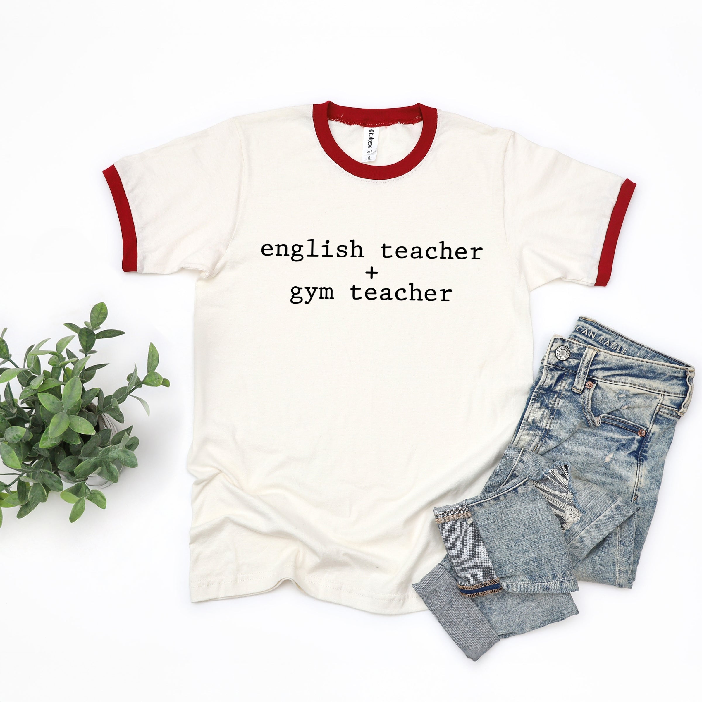 English Teacher + Gym Teacher Typewriter - Womens Ringer Tee