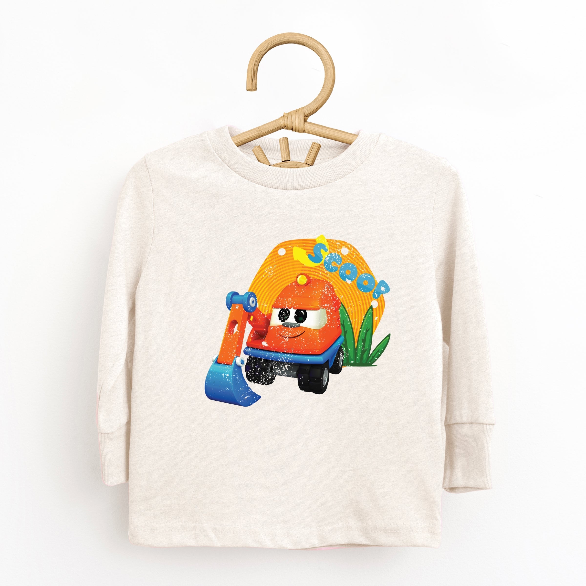 Leo the Truck Scoop Name Distressed - Toddler Long Sleeve Graphic Tee