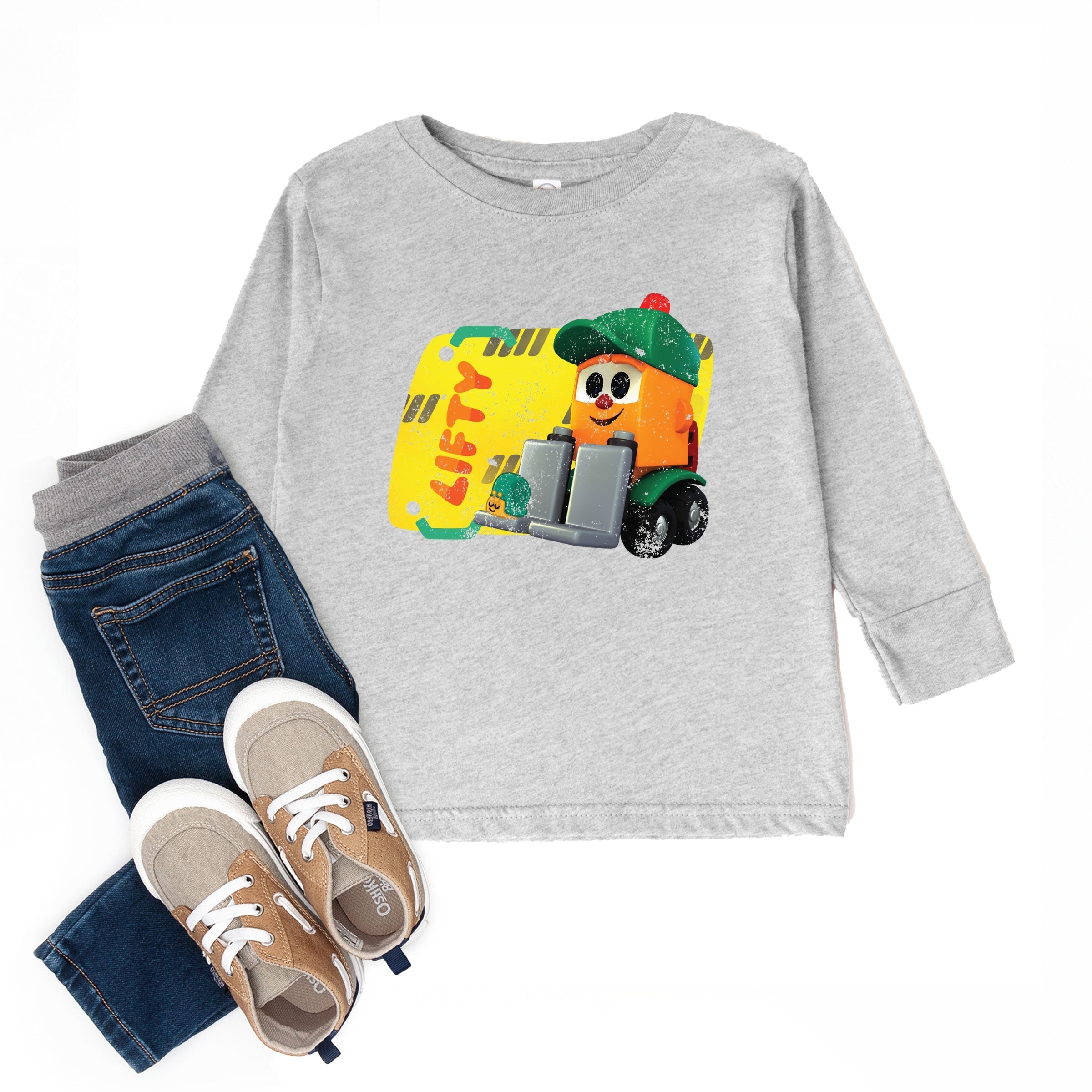 Leo the Truck Lifty Name Distressed - Toddler Long Sleeve Graphic Tee