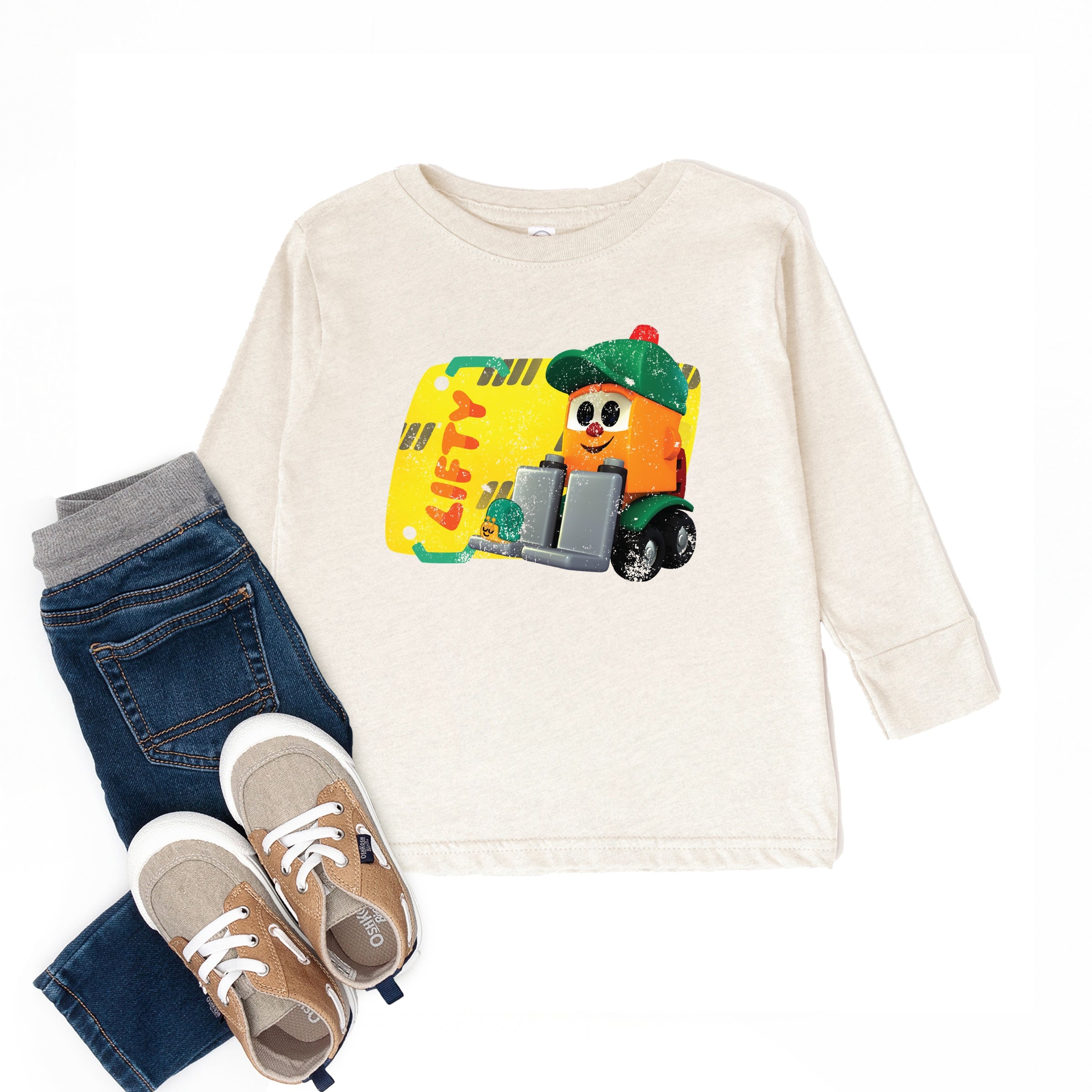 Leo the Truck Lifty Name Distressed - Toddler Long Sleeve Graphic Tee