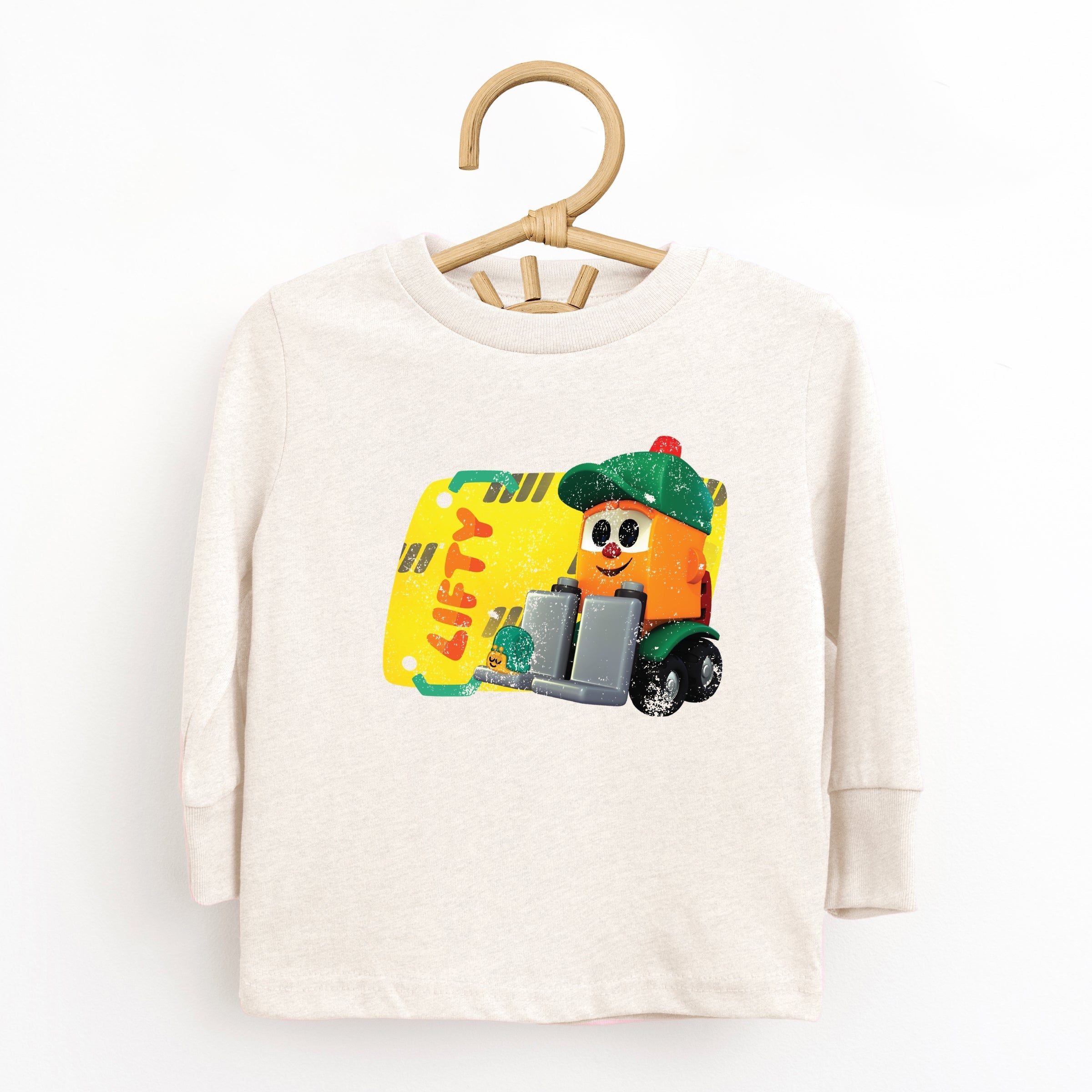 Leo the Truck Lifty Name Distressed - Toddler Long Sleeve Graphic Tee