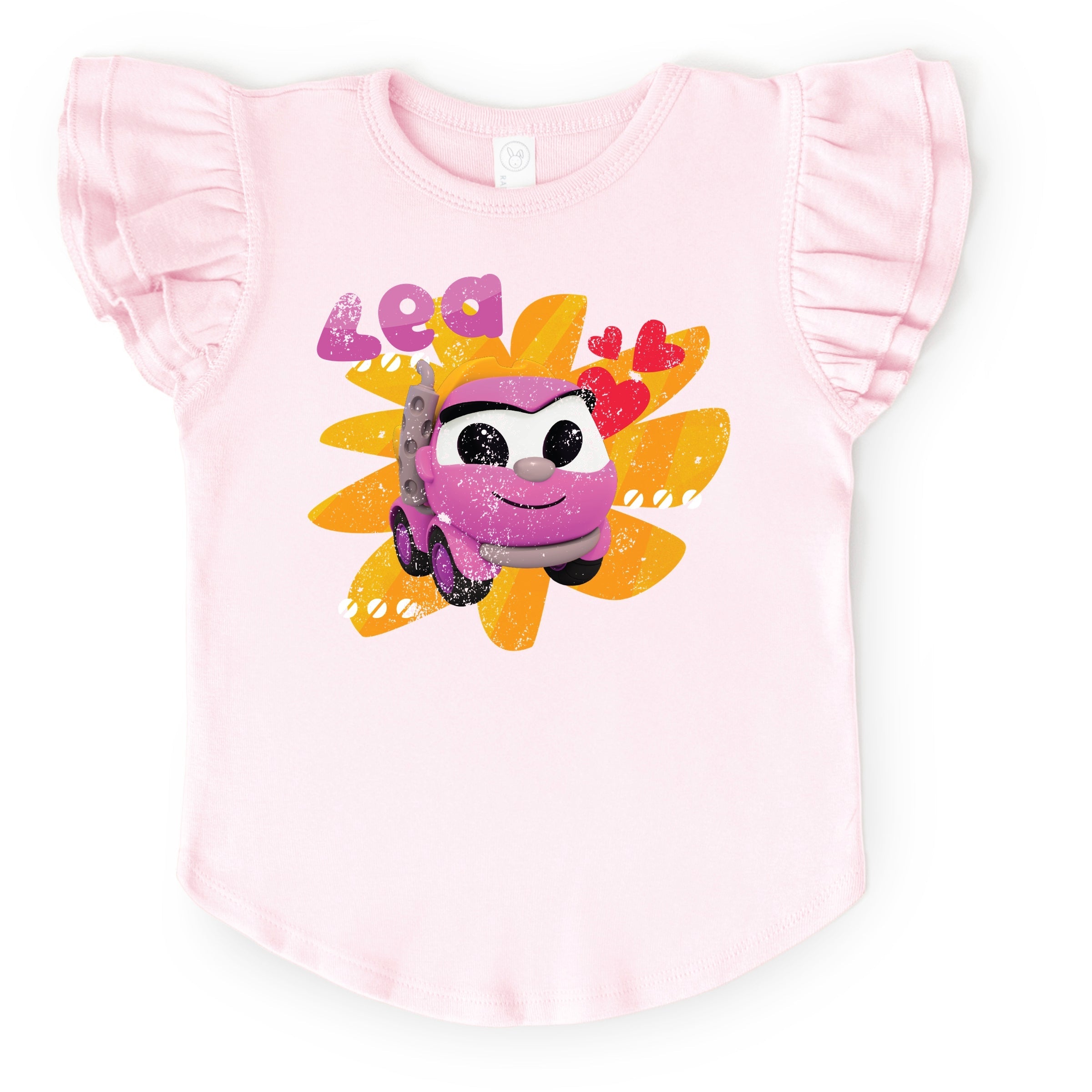 Leo the Truck Lea Name Distressed - Kids Flutter Sleeve Graphic T-Shirt