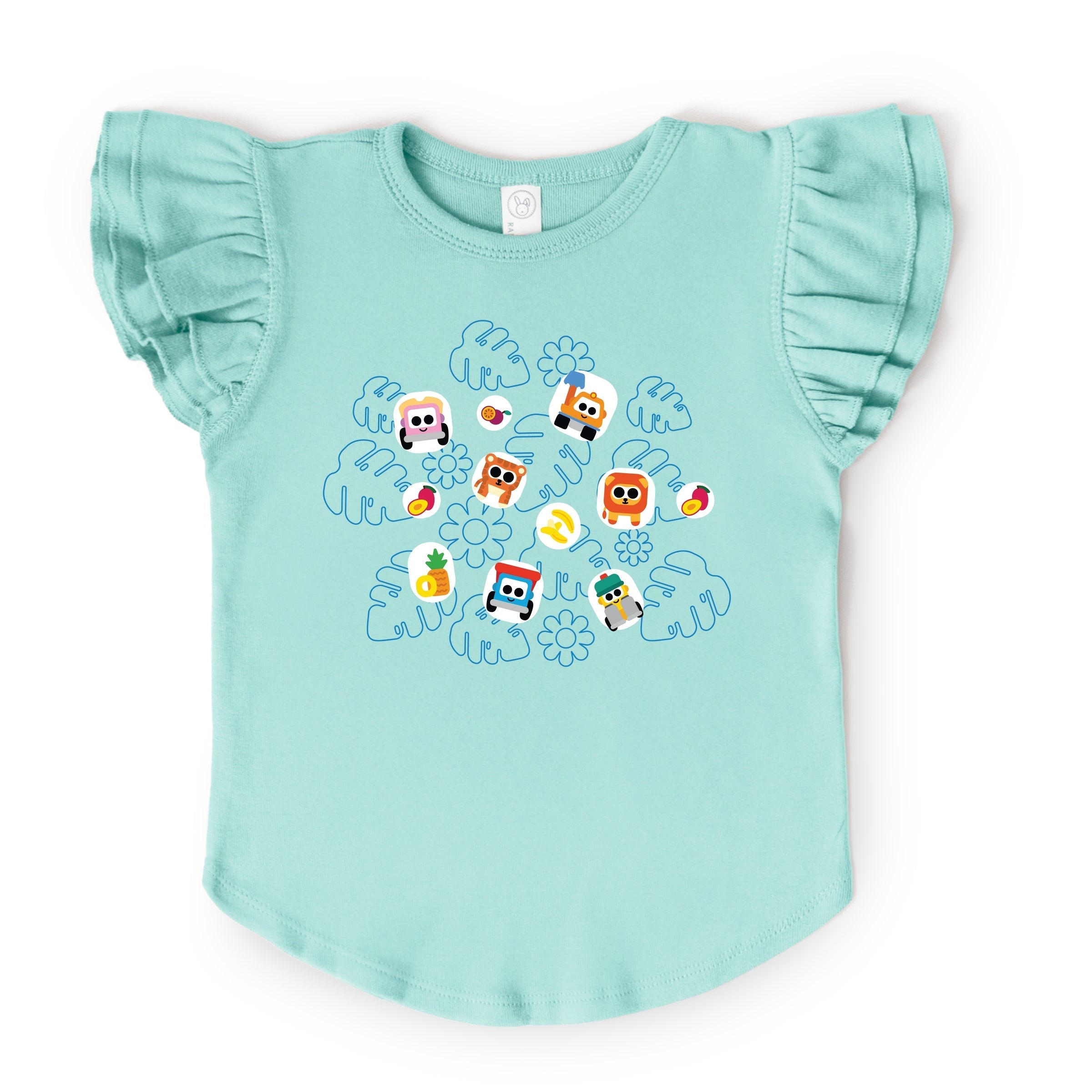 Leo the Truck Palm Leaves and Floral Outline - Flutter Sleeve Graphic T-Shirt