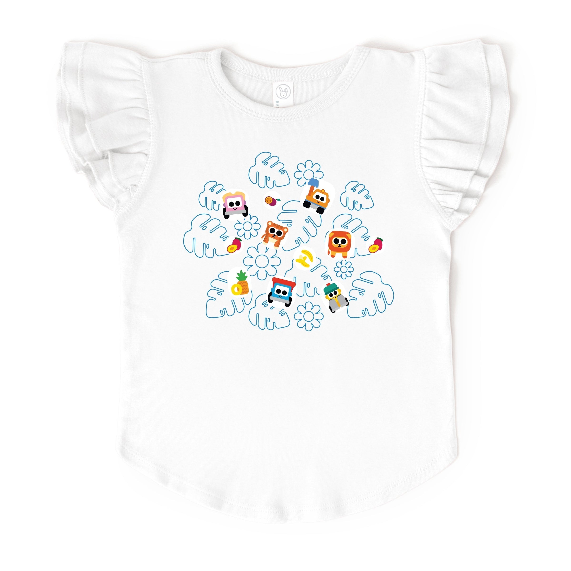 Leo the Truck Palm Leaves and Floral Outline - Flutter Sleeve Graphic T-Shirt