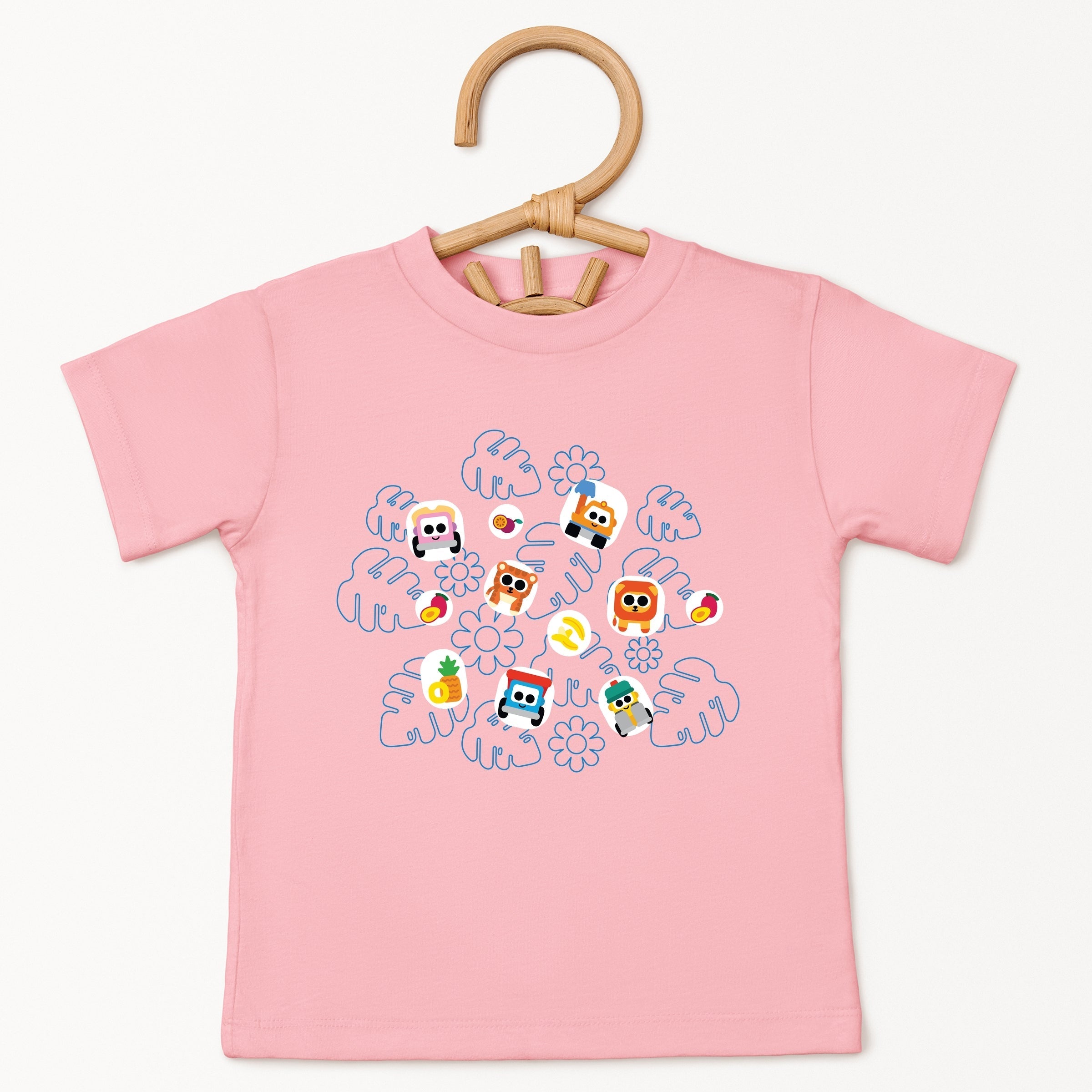 Leo the Truck Palm Leaves and Floral Outline - Toddler Short Sleeve Graphic T-Shirt
