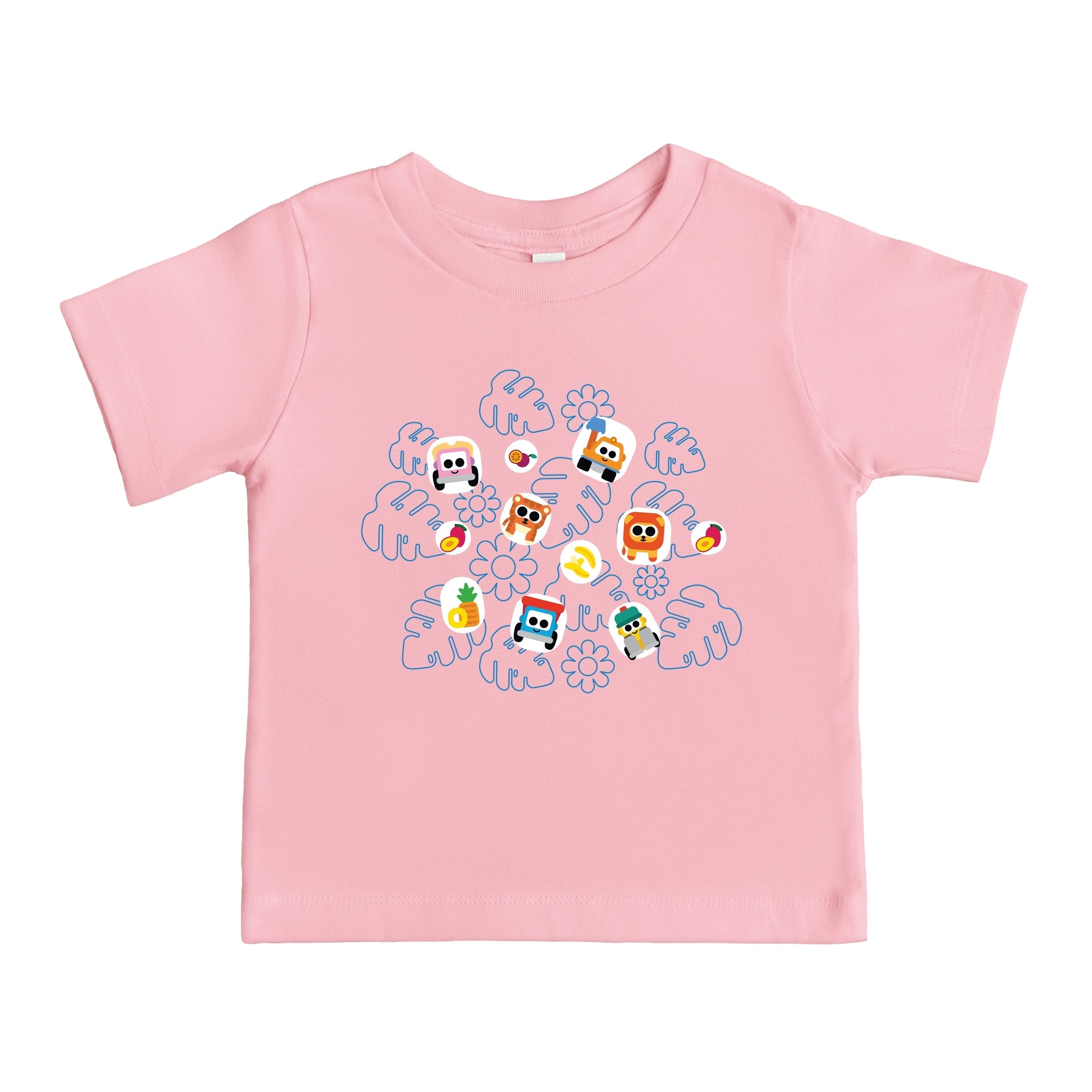 Leo the Truck Palm Leaves and Floral Outline - Toddler Short Sleeve Graphic T-Shirt