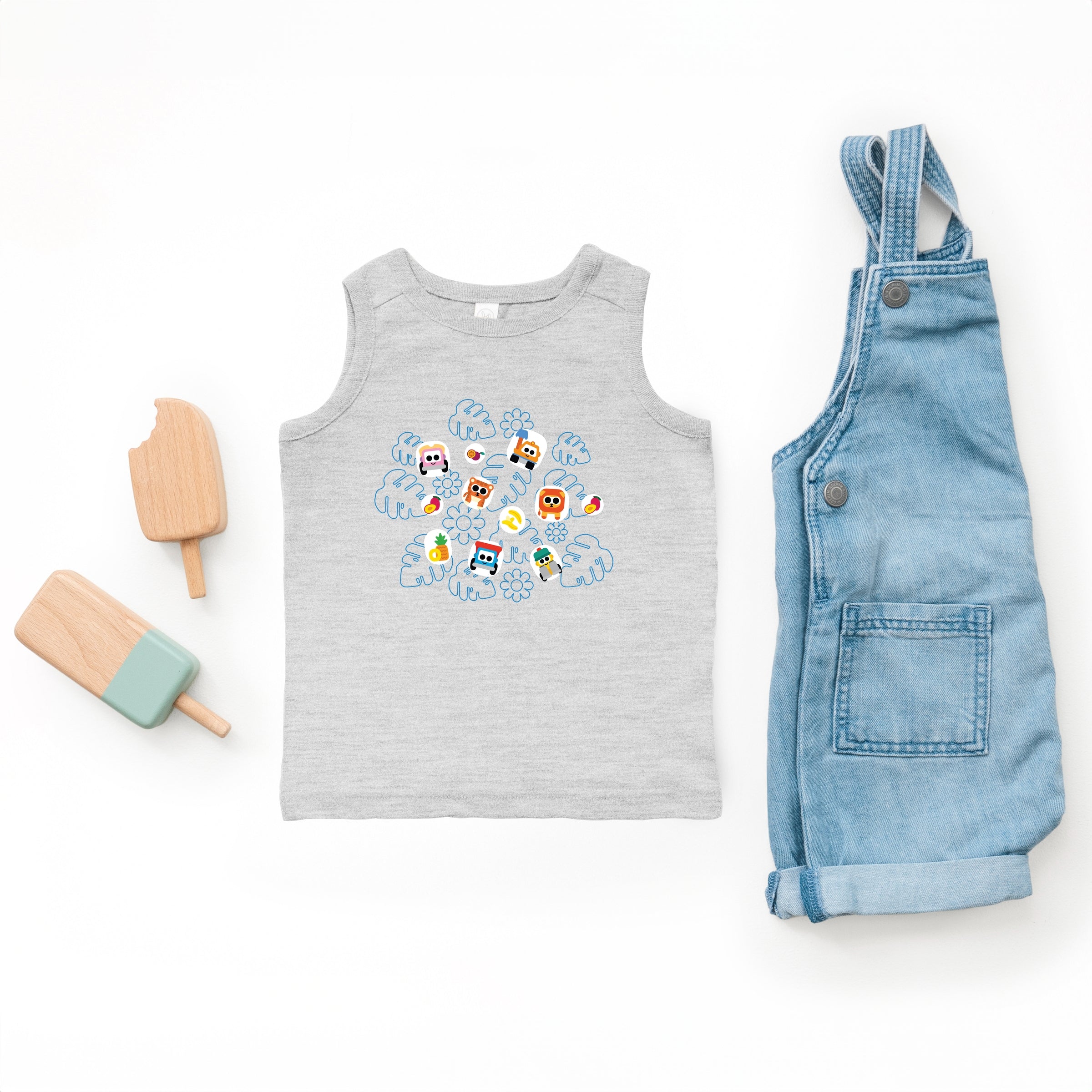 Leo the Truck Palm Leaves and Floral Outline - Toddler Graphic Tank