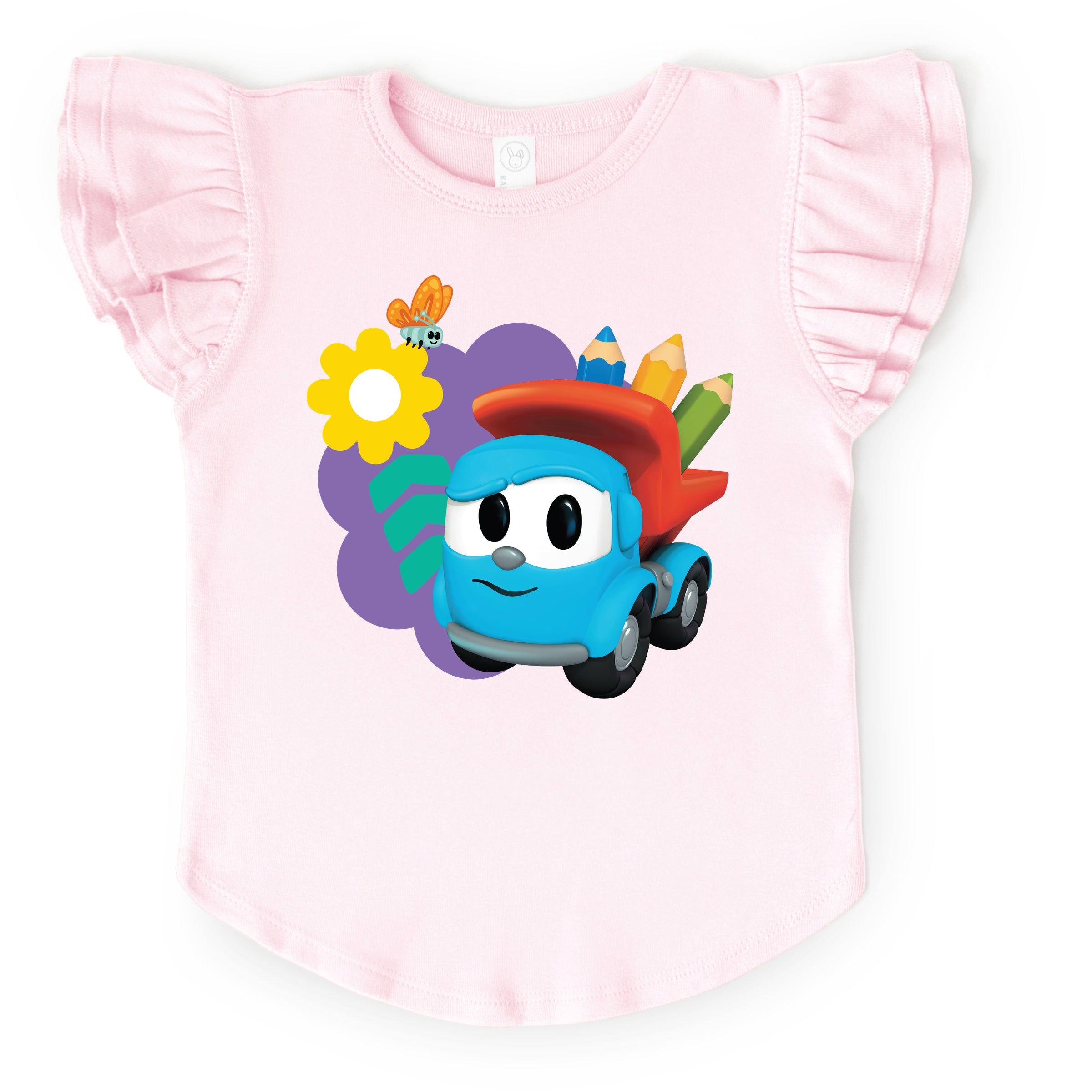 Leo the Truck School Pencils - Flutter Sleeve Graphic T-Shirt
