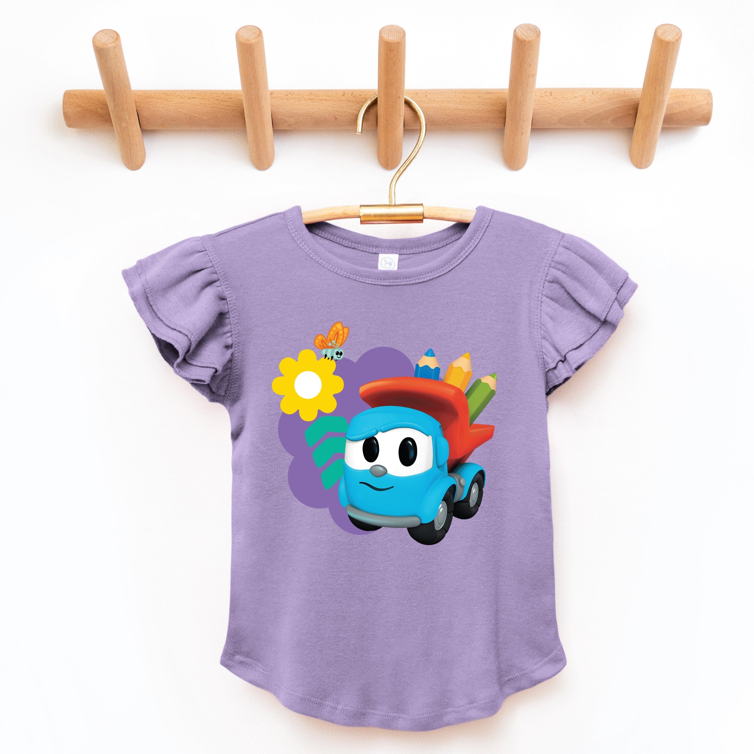 Leo the Truck School Pencils - Flutter Sleeve Graphic T-Shirt