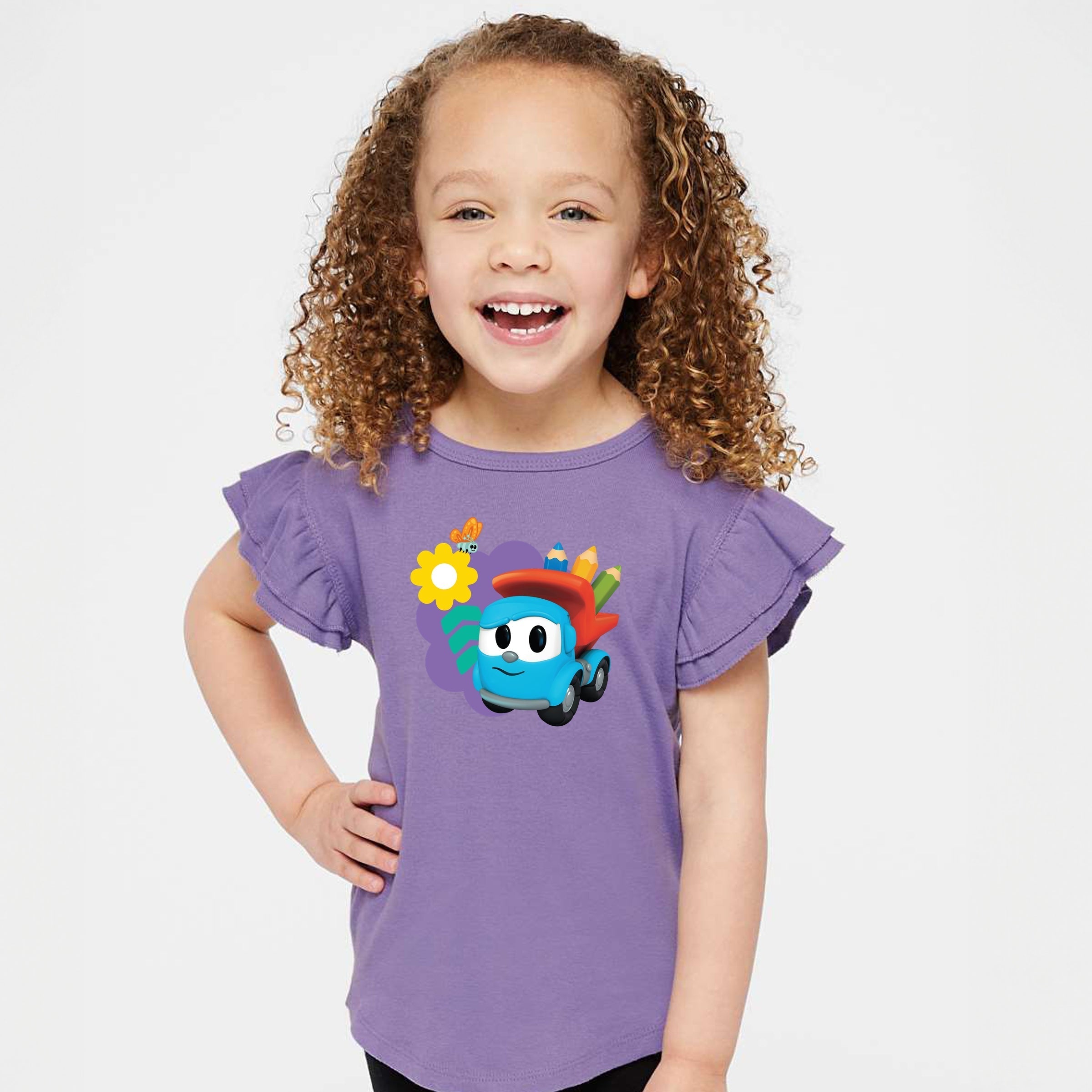 Leo the Truck School Pencils - Flutter Sleeve Graphic T-Shirt