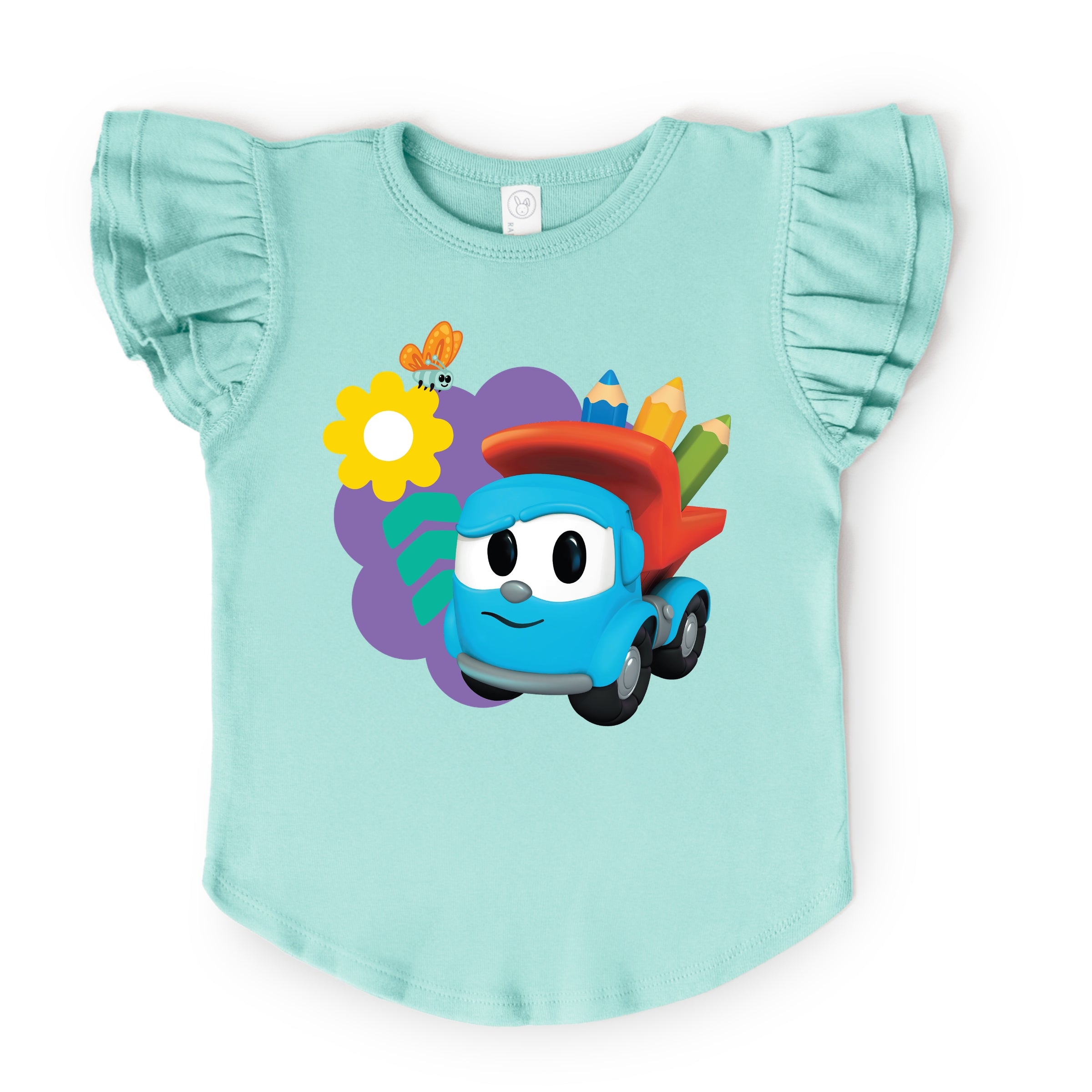 Leo the Truck School Pencils - Flutter Sleeve Graphic T-Shirt