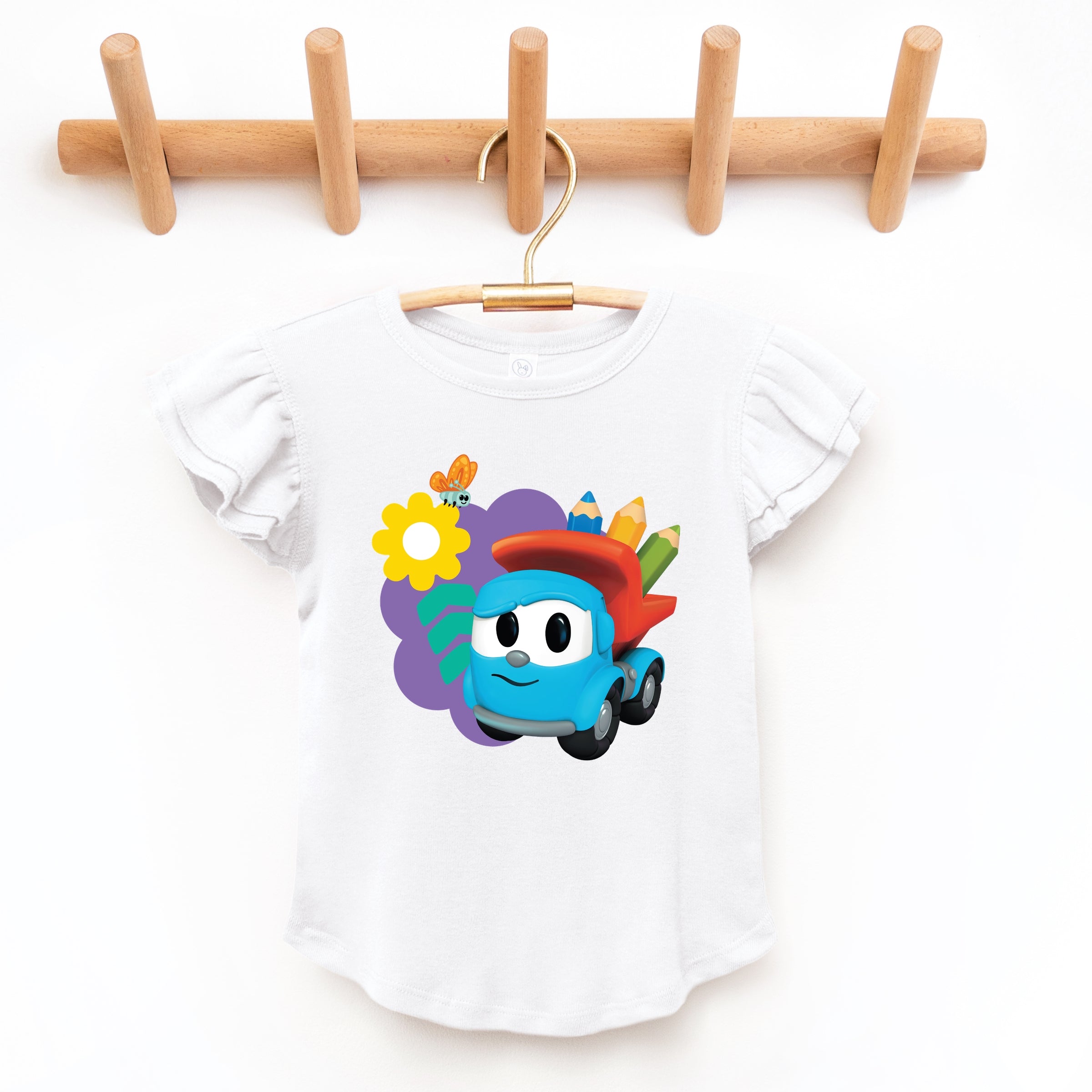 Leo the Truck School Pencils - Flutter Sleeve Graphic T-Shirt