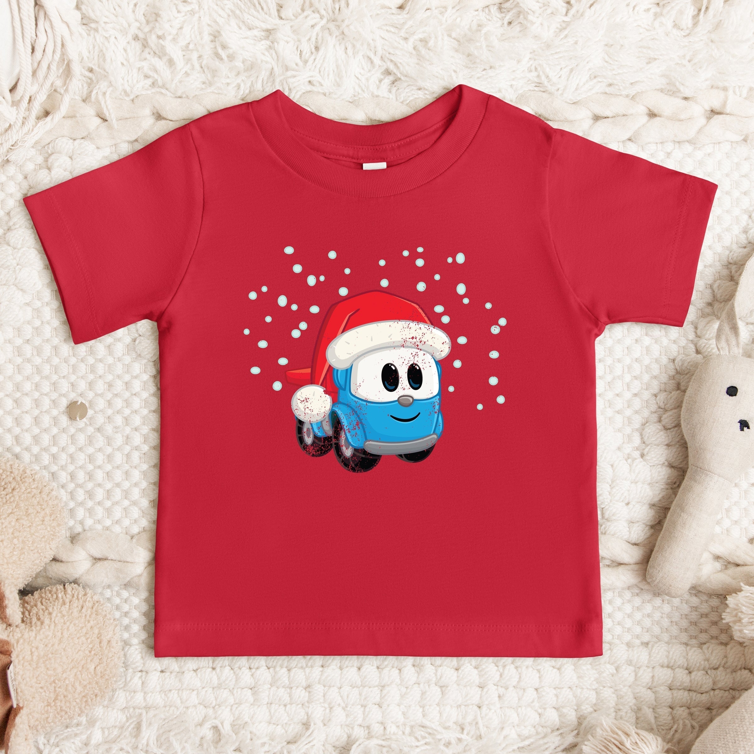 Leo the Truck Santa Hat Snow - Toddler Short Sleeve Graphic T-Shirt