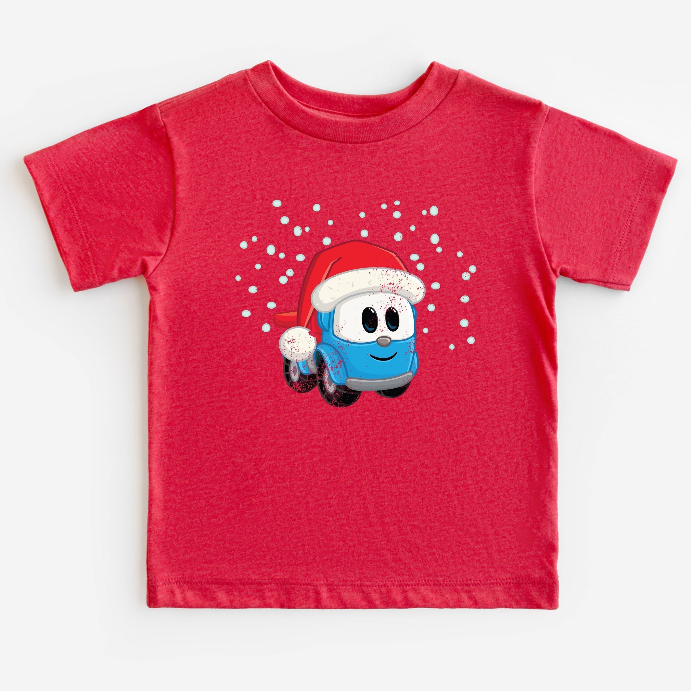 Leo the Truck Santa Hat Snow - Toddler Short Sleeve Graphic T-Shirt