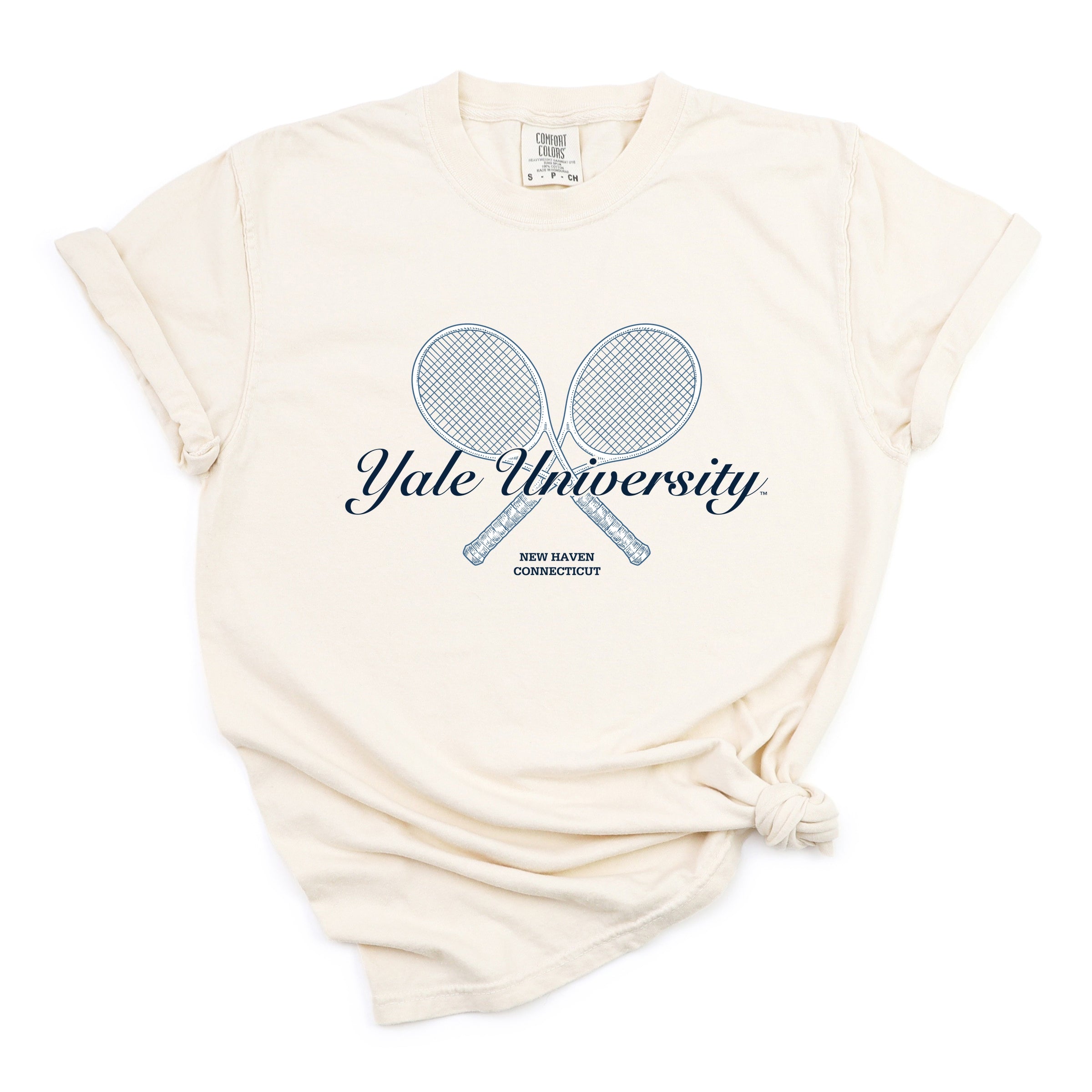 Yale University Tennis Rackets - Women's Garment Dyed Graphic T-Shirt