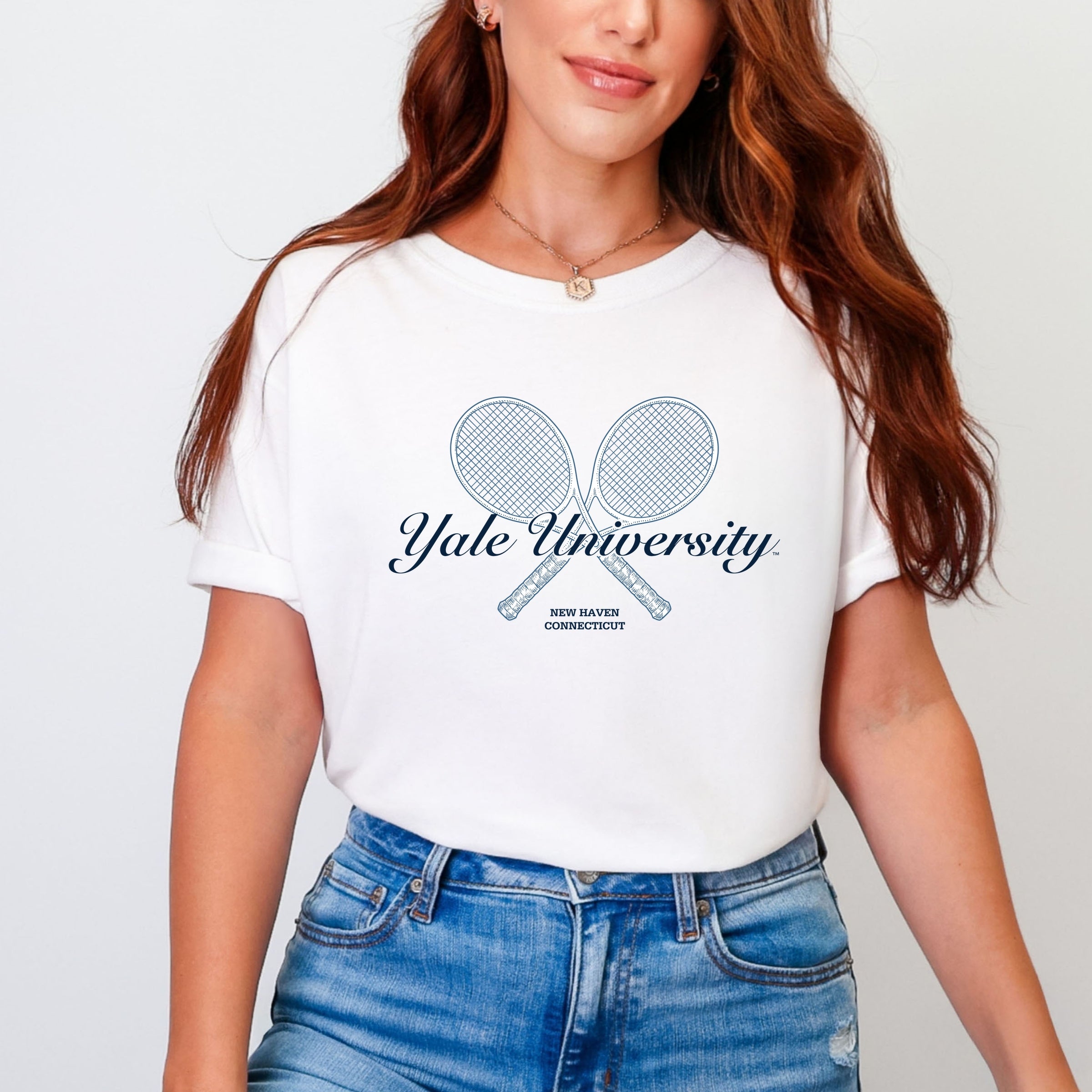Yale University Tennis Rackets - Women's Garment Dyed Graphic T-Shirt