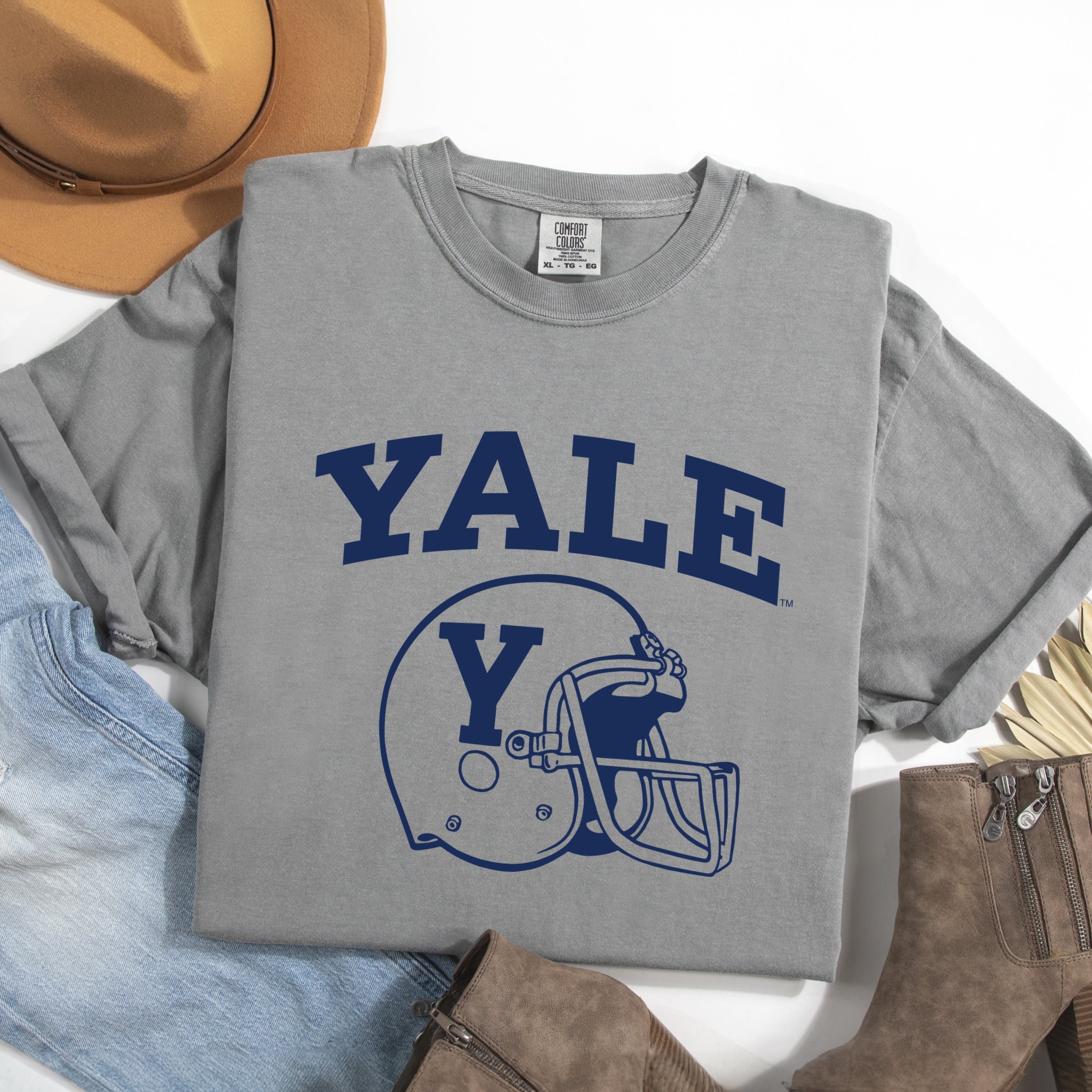 Yale Football Helmet - Women's Garment Dyed Graphic T-Shirt