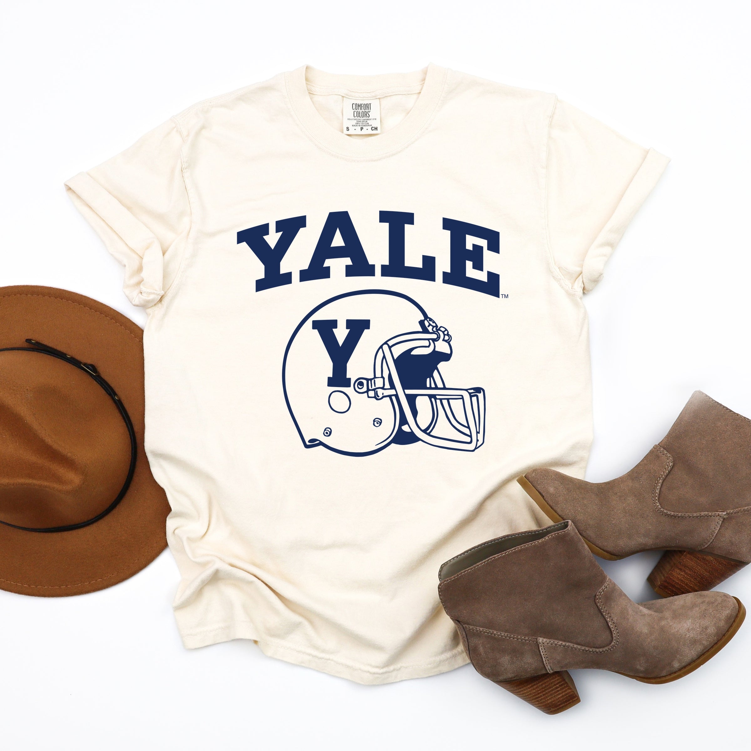 Yale Football Helmet - Women's Garment Dyed Graphic T-Shirt