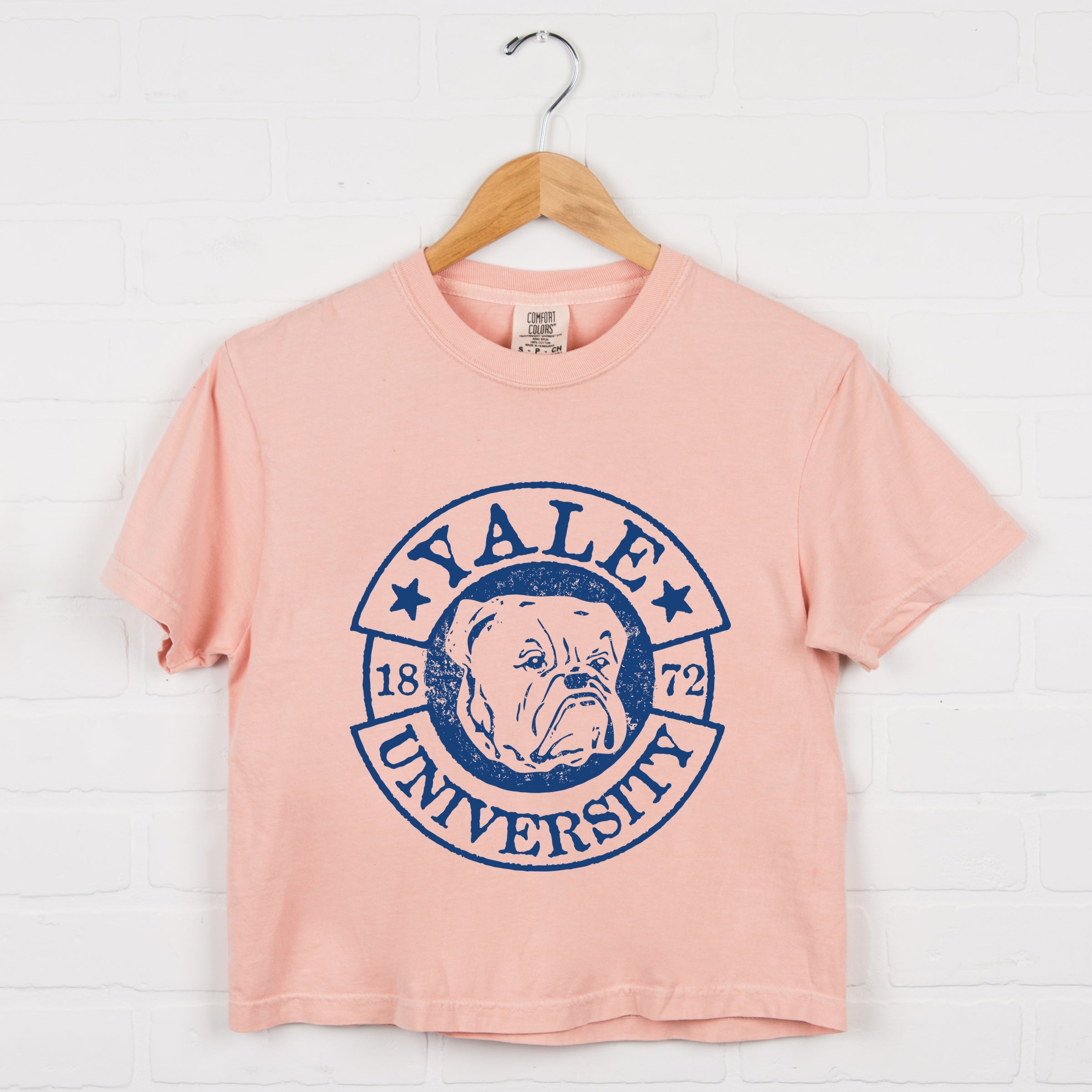 Yale University Bulldog Circle - Women's Boxy Crop Top Graphic T-Shirt