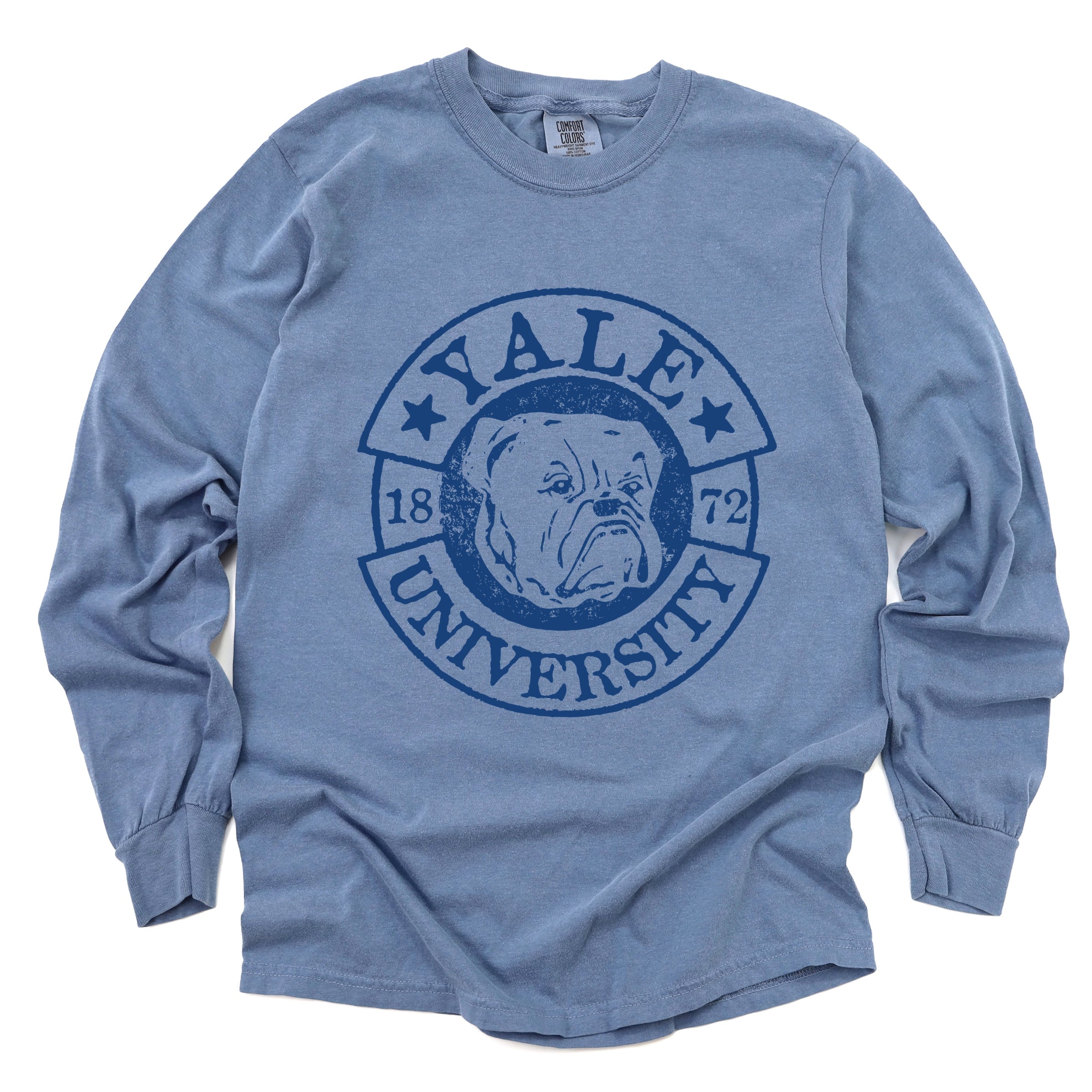 Yale University Bulldog Circle - Women's Garment Dyed Long Sleeve Graphic T-Shirt