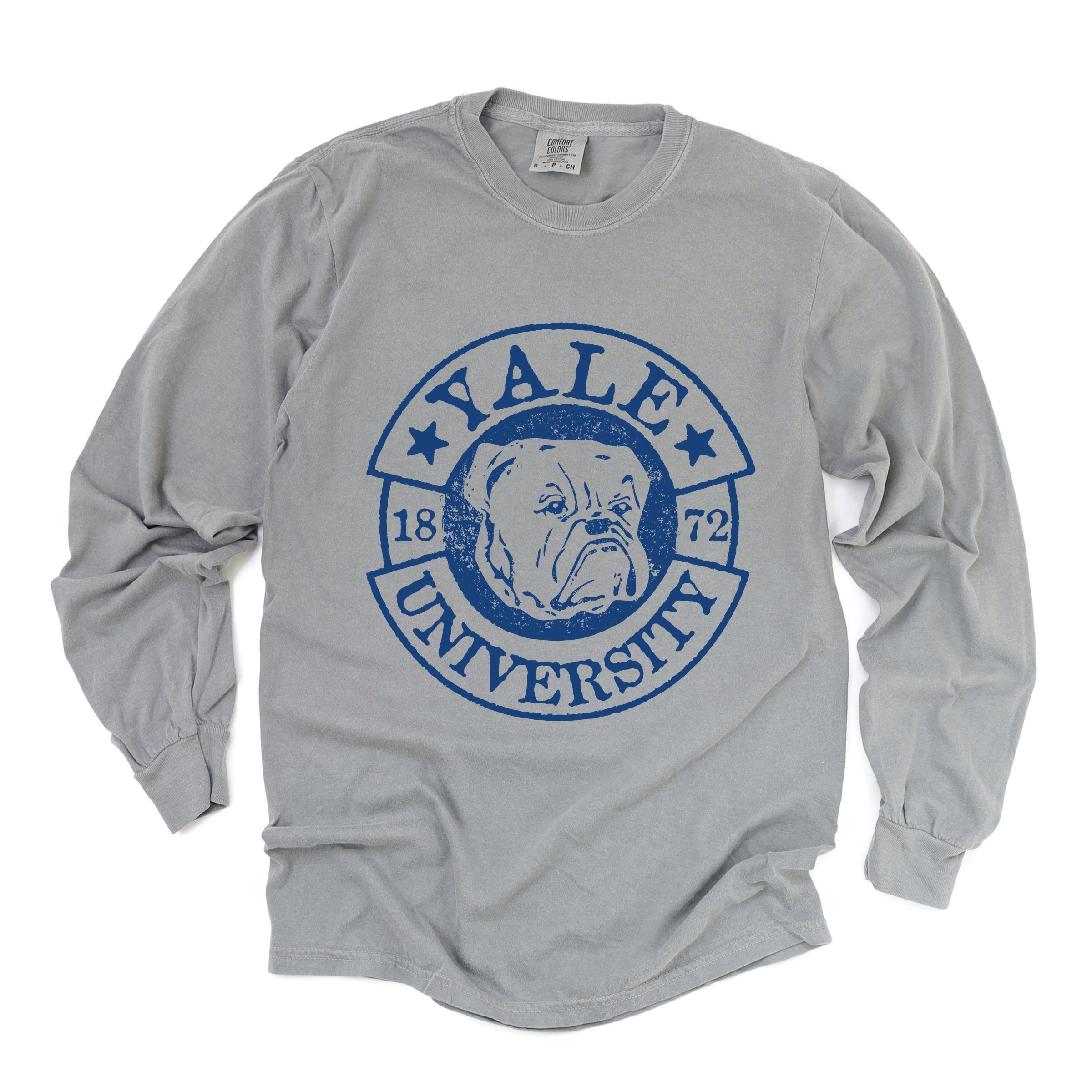 Yale University Bulldog Circle - Women's Garment Dyed Long Sleeve Graphic T-Shirt