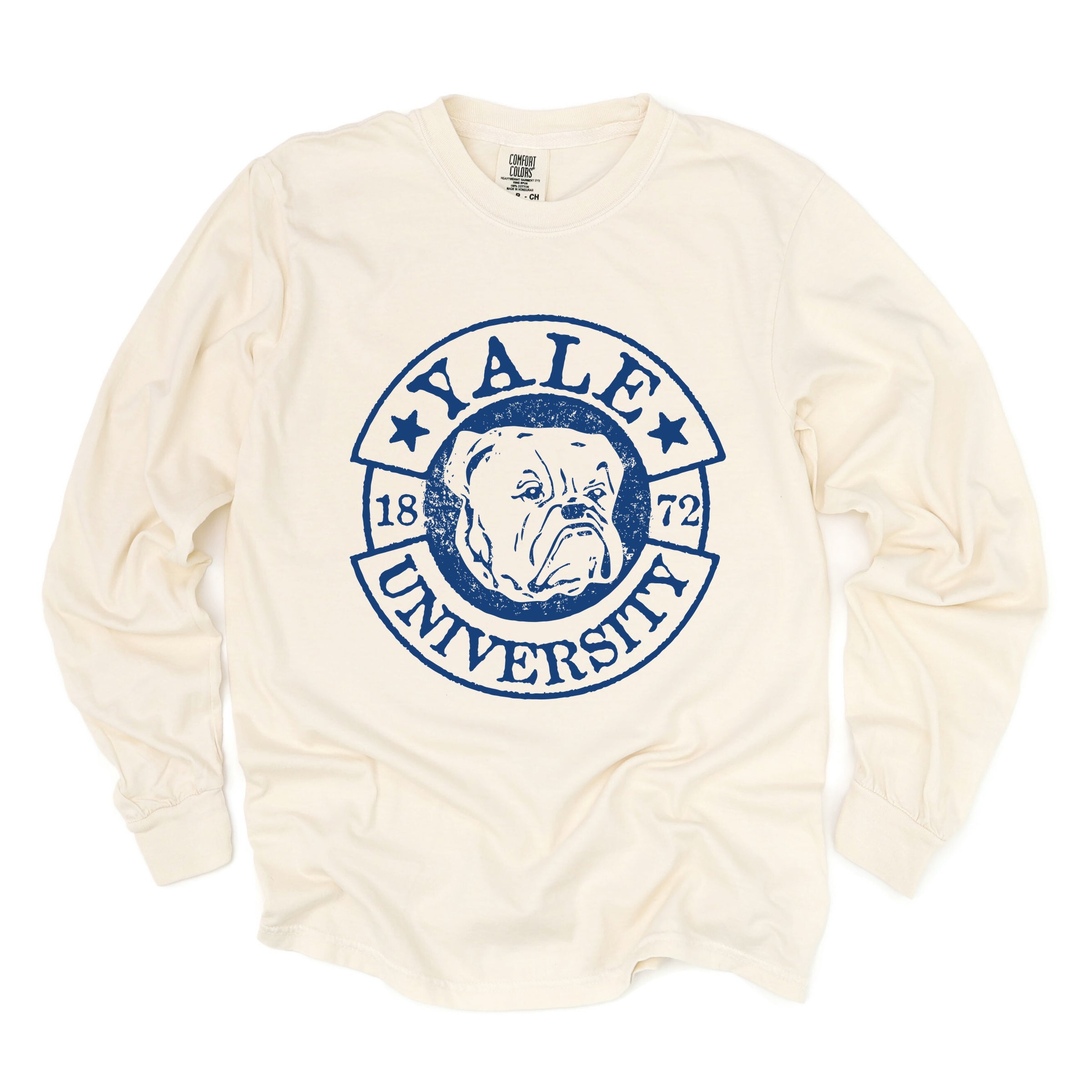 Yale University Bulldog Circle - Women's Garment Dyed Long Sleeve Graphic T-Shirt