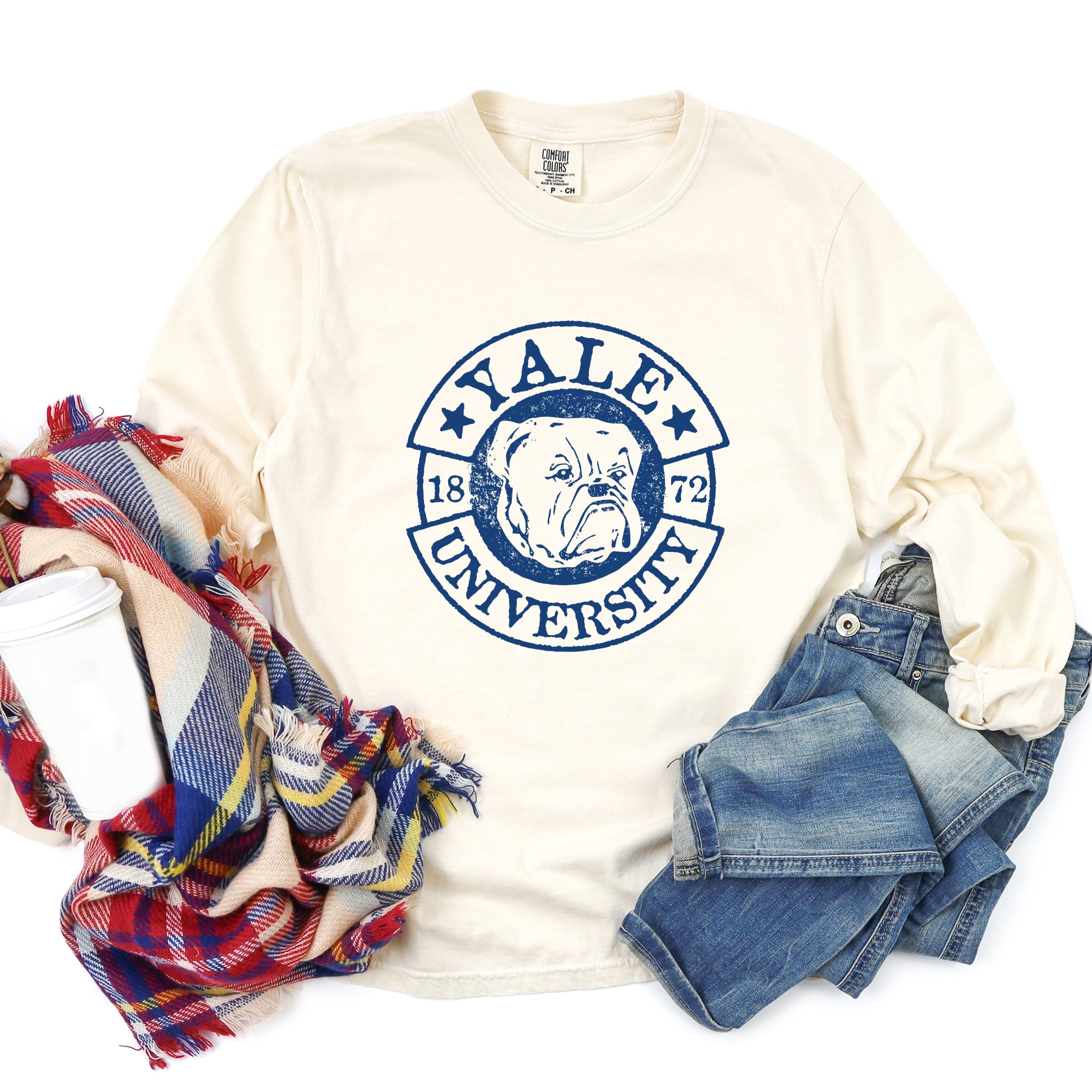 Yale University Bulldog Circle - Women's Garment Dyed Long Sleeve Graphic T-Shirt