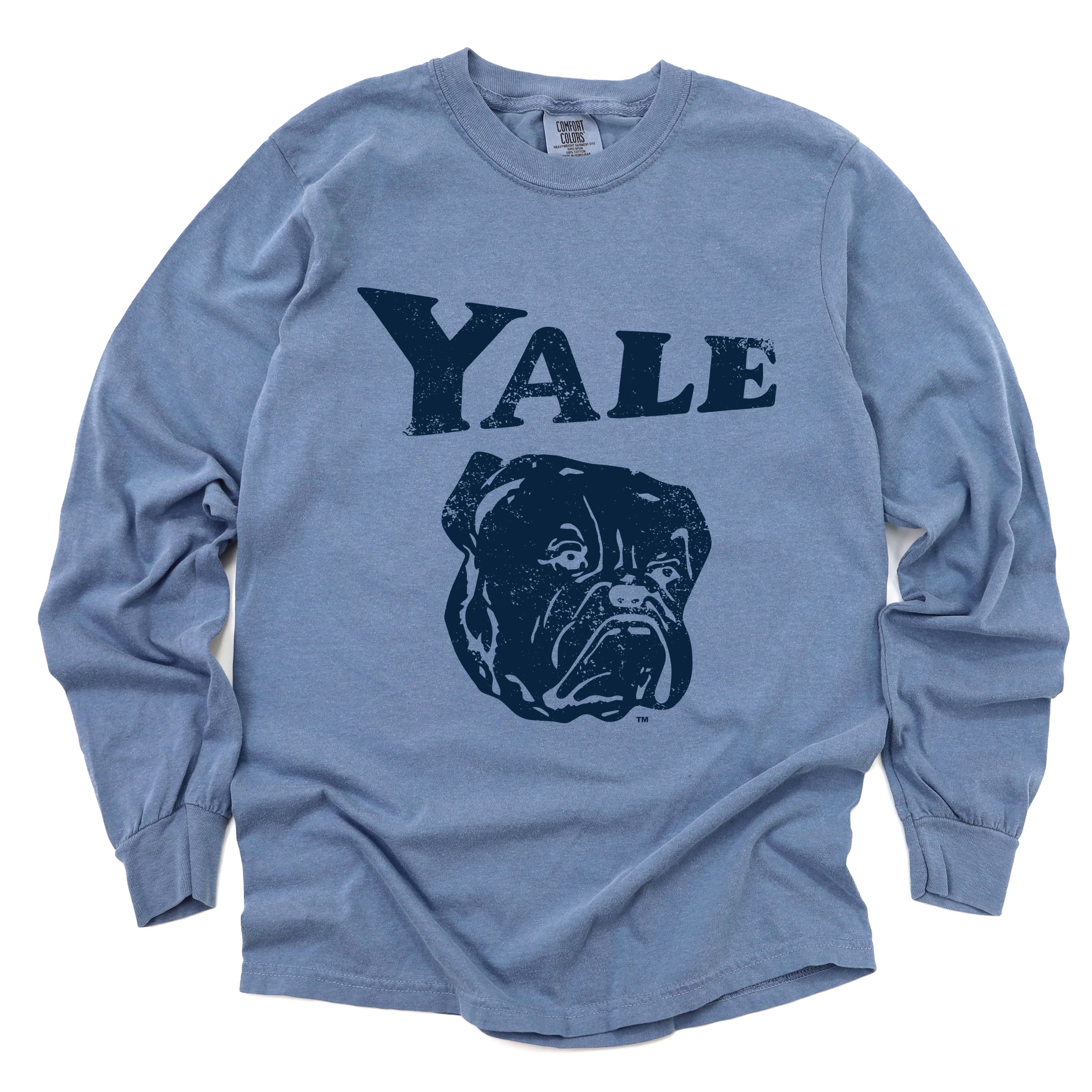 Yale Bulldog Distressed - Women's Garment Dyed Long Sleeve Graphic T-Shirt