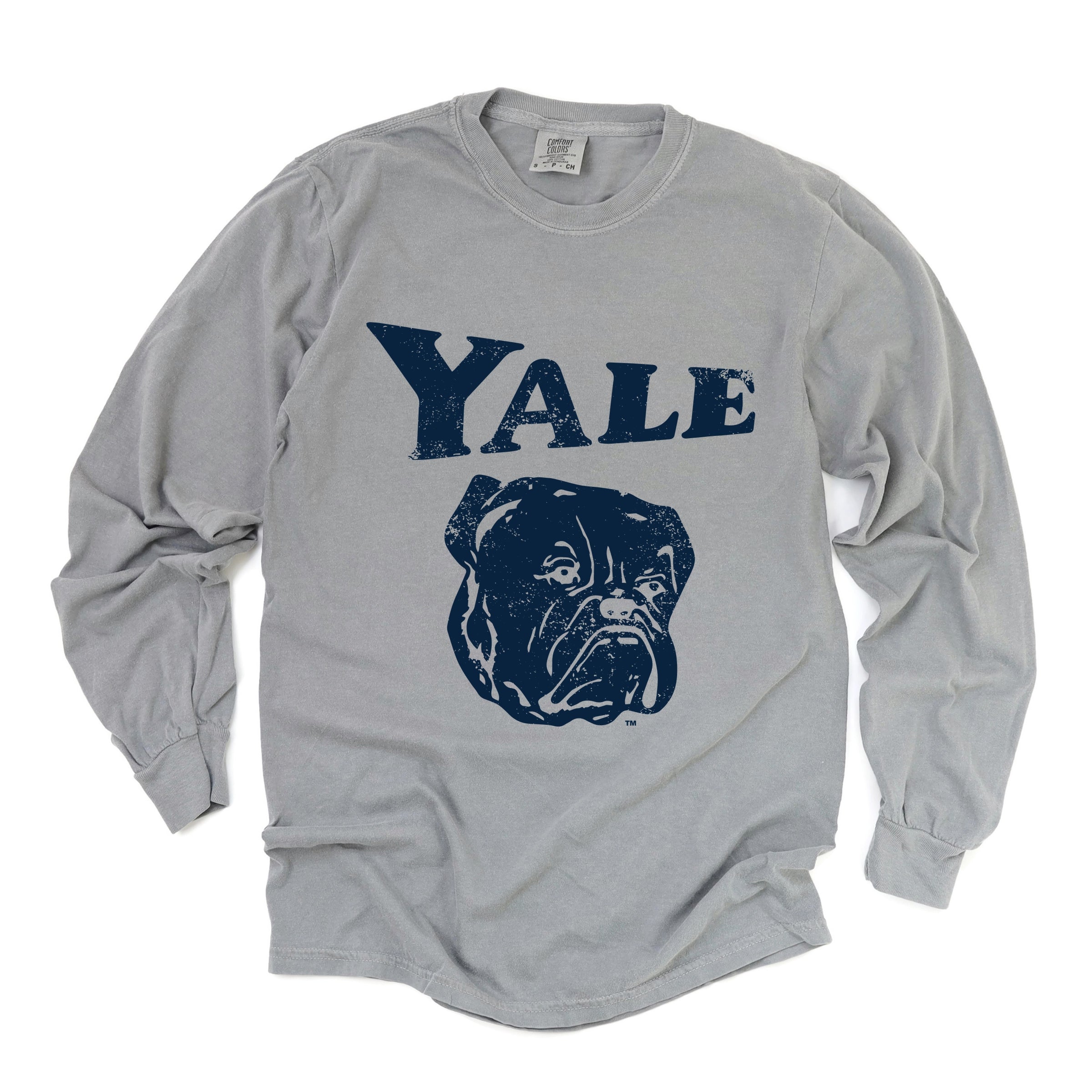 Yale Bulldog Distressed - Women's Garment Dyed Long Sleeve Graphic T-Shirt